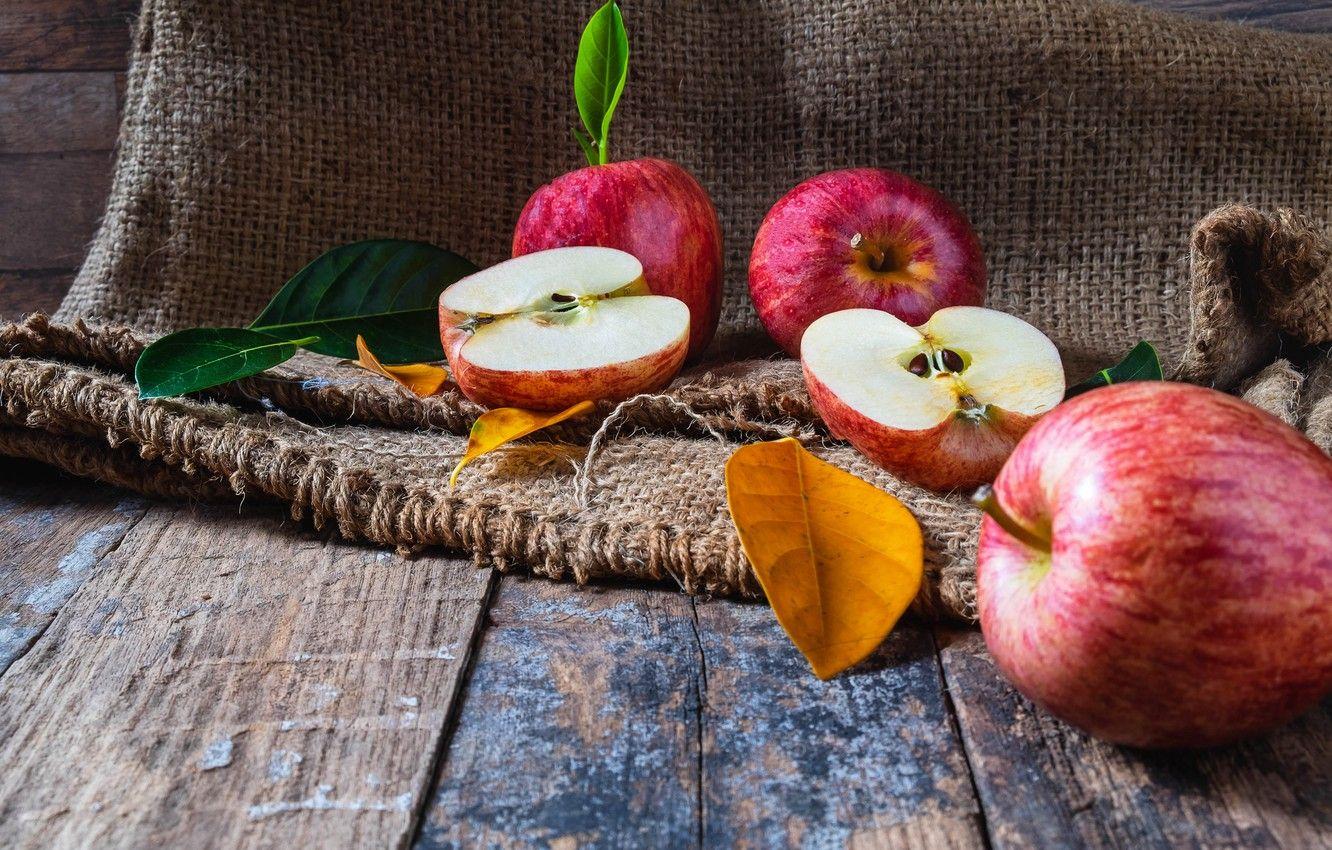 1332x850 Wallpaper autumn, leaves, apples, wood, autumn, leaves, fruits