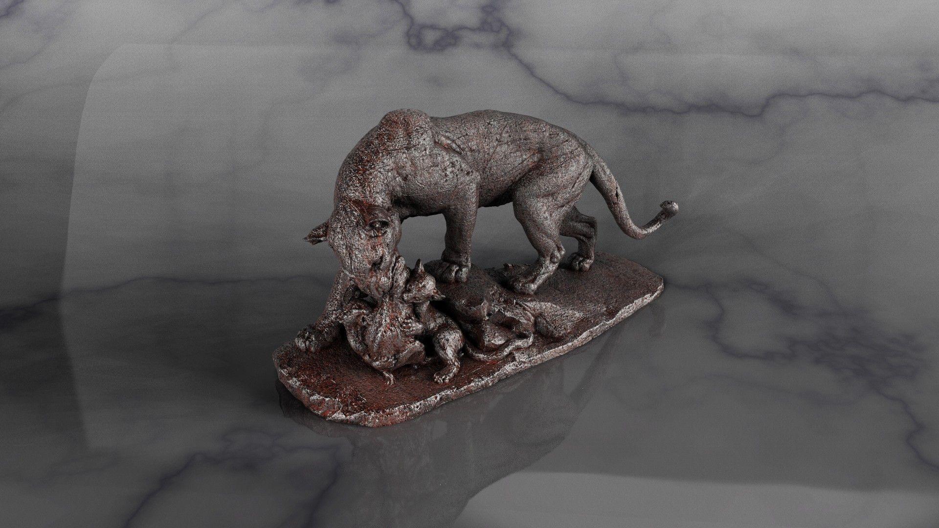 1920x1080 3D, Render, Rusty, Metal, Sculpture, Marble, Keyshot, Feline