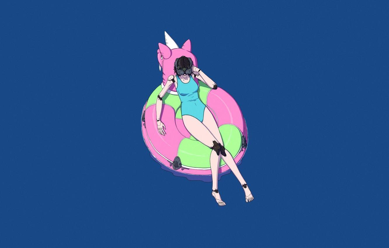 1332x850 Wallpaper Minimalism, Robot, Style, Girl, Art, Art, Robot, Style, Minimalism, Cyborg, Cyberpunk, Ujin Shamoney, by Ujin Shamoney, Inflatable toy, Inflatable Toy image for desktop, section минимализм