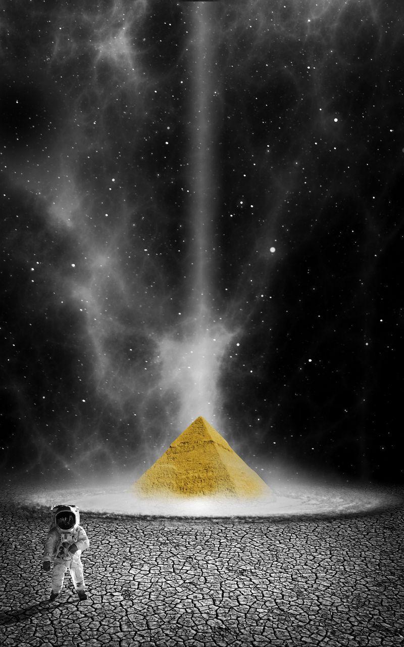 800x1280 Download wallpaper 800x1280 astronaut, planet, pyramid, photohop