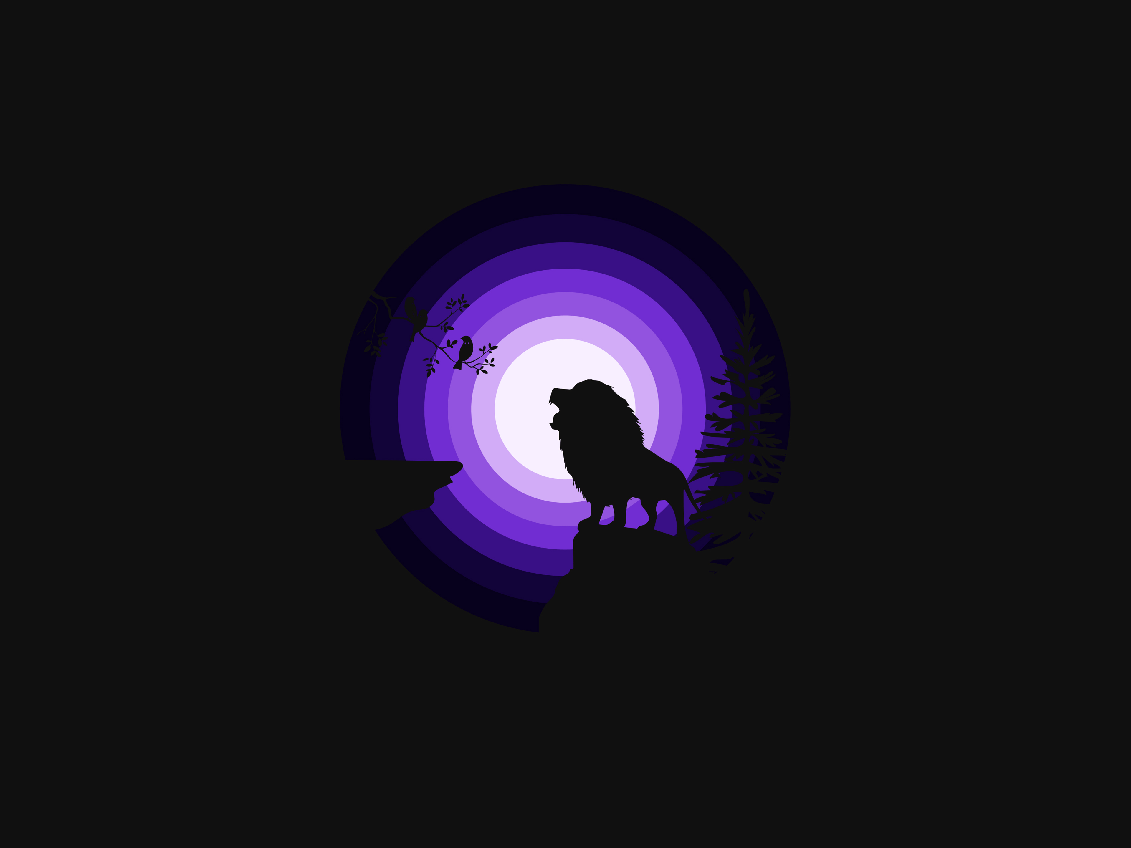 3840x2880 Lion 4K Wallpaper, Roaring, Silhouette, Moon, Night, Purple, Black