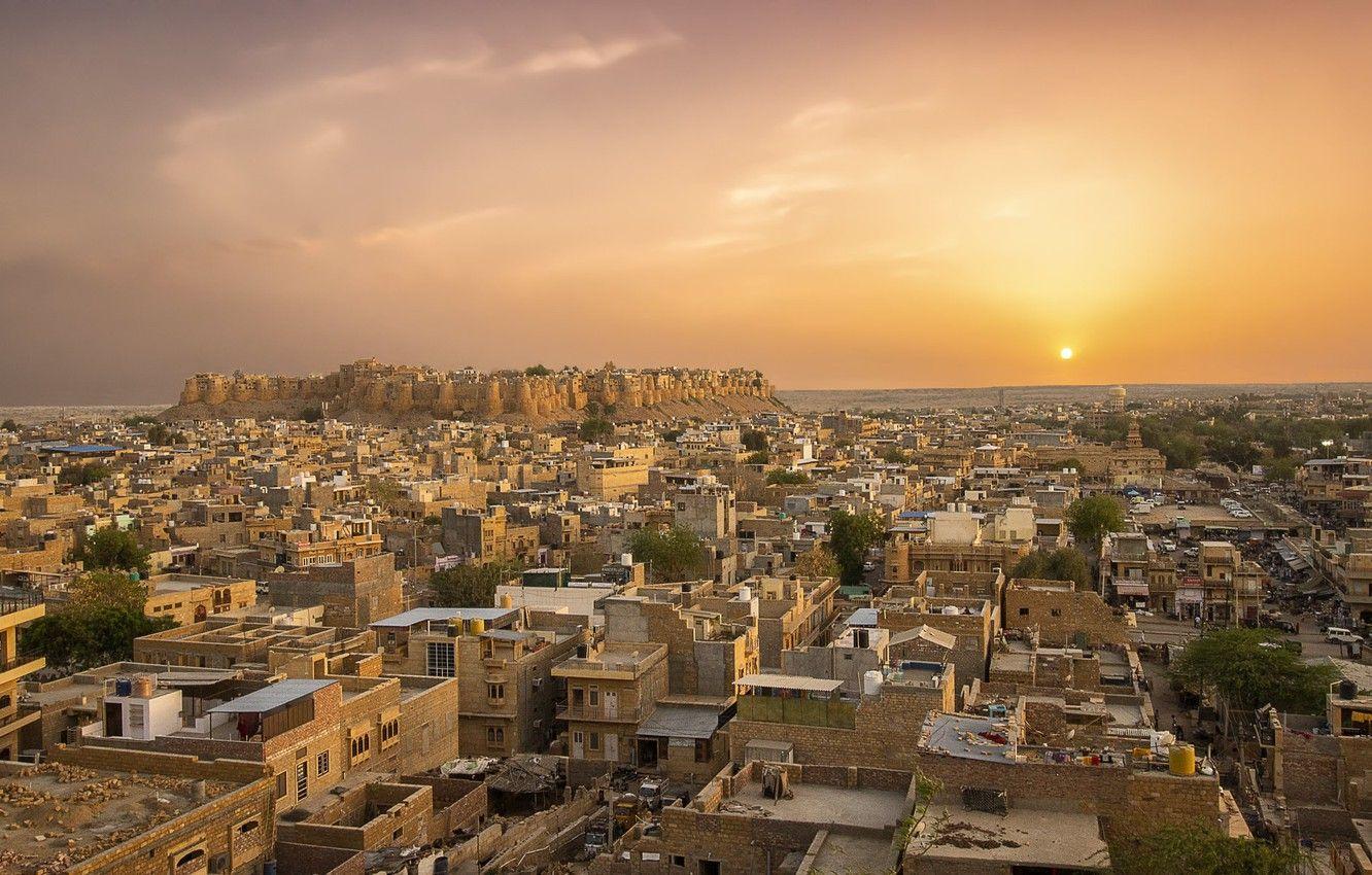 1332x850 Wallpaper sunset, the city, India, panorama, India, Jaisalmer