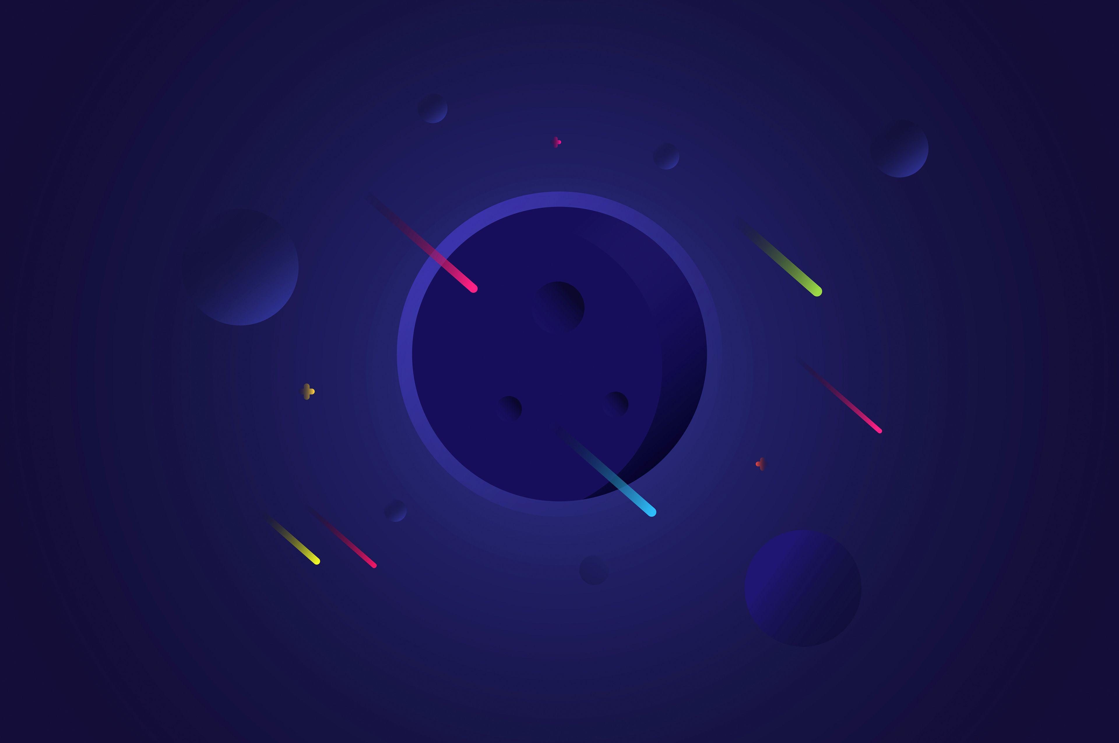 3840x2552 Wallpaper Planets, Blue, Falling stars, Minimal, 4K, Space