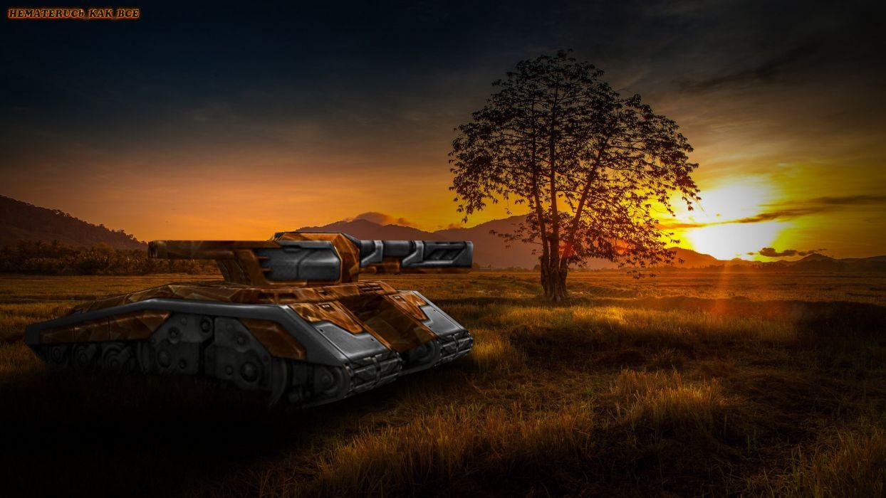1244x700 Tank Tanks Military Weapon Artwork Sci Fi Sunset Sunrise Wallpaper
