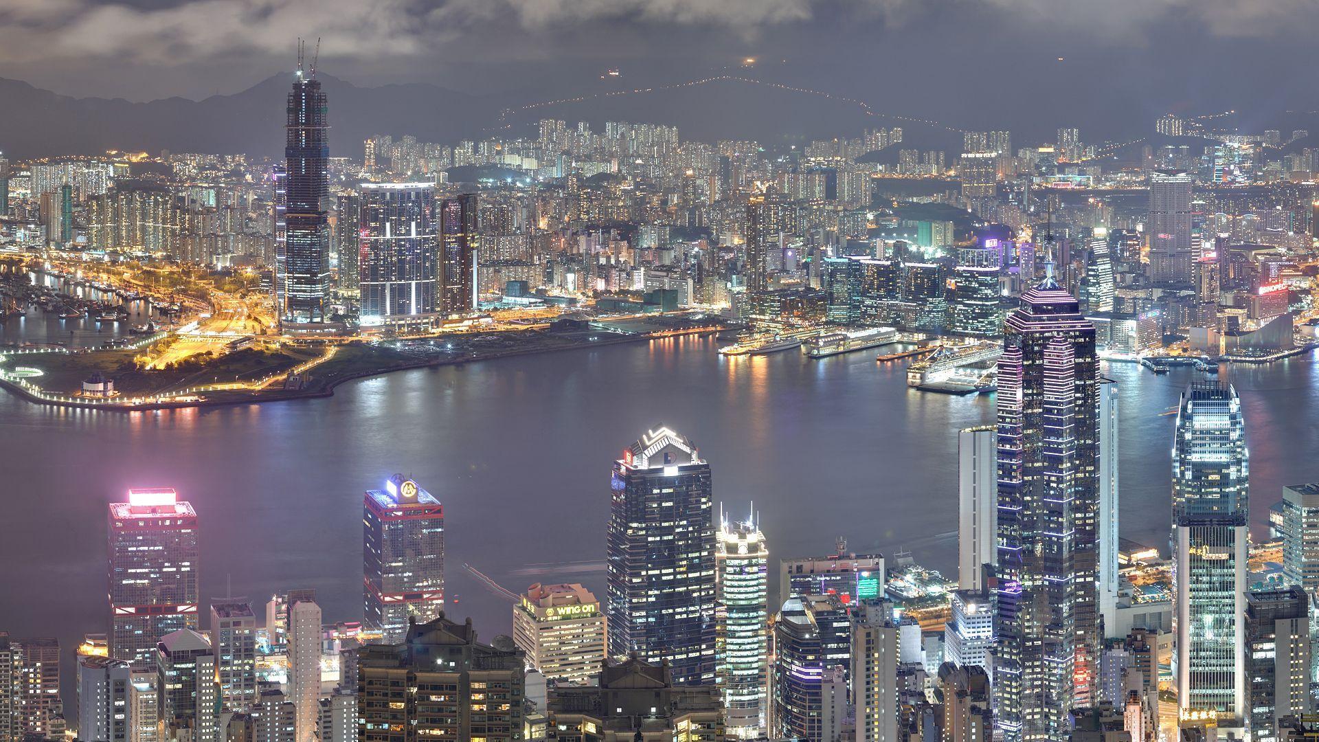 1920x1080 Download wallpaper 1920x1080 vancouver, skyscrapers, night, light, sky HD background