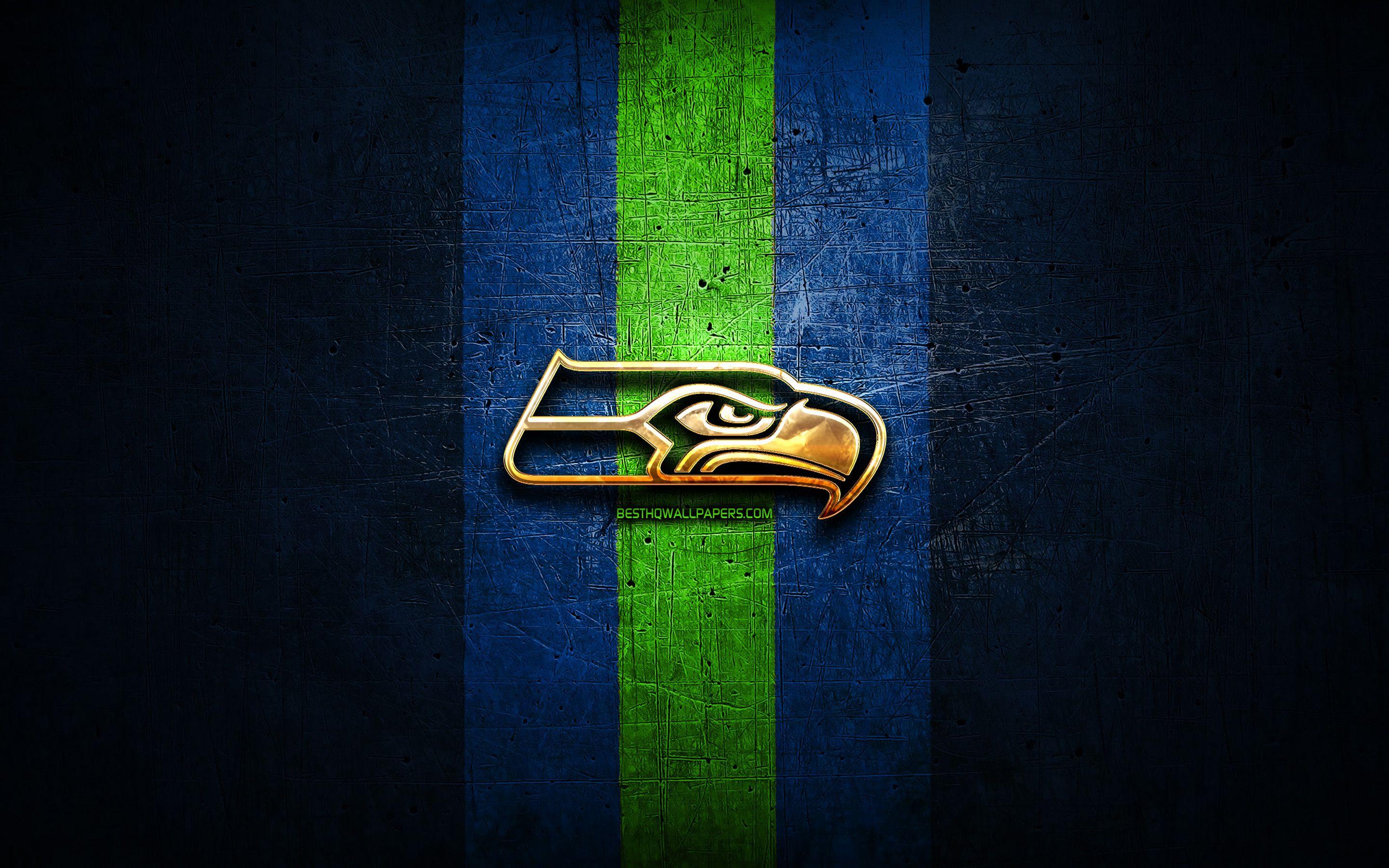 2880x1800 Tải xuống hình nền Seattle Seahawks, logo vàng, NFL, kim loại xanh