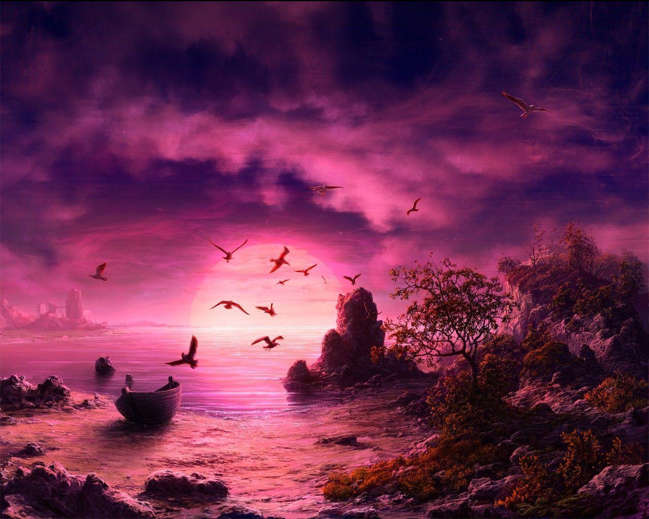 1280x1024 Fantasy Art Sunset Wallpaper (1280×1024). Fantasy