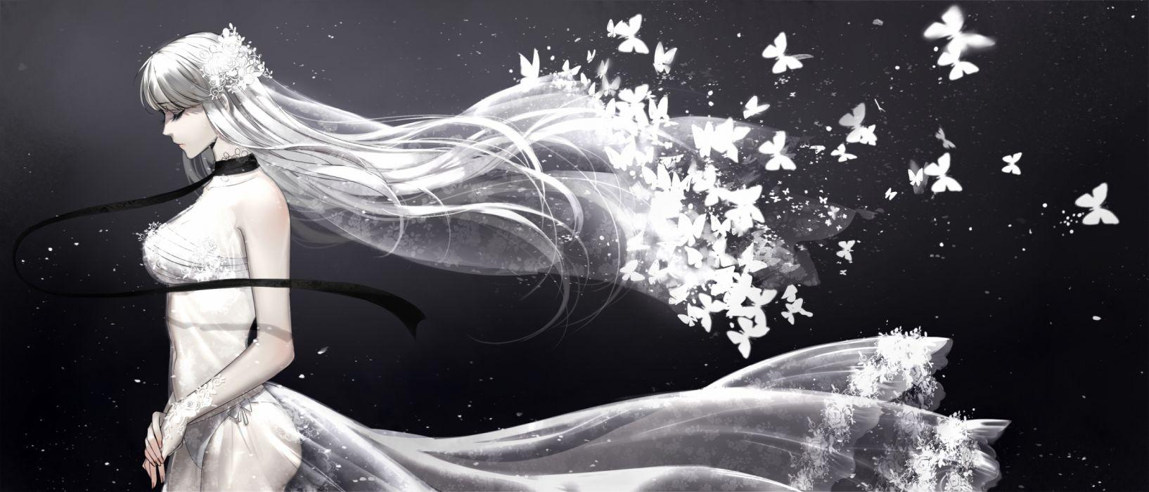 1634x700 Butterflies sad girls manga insects wallpaperx1800