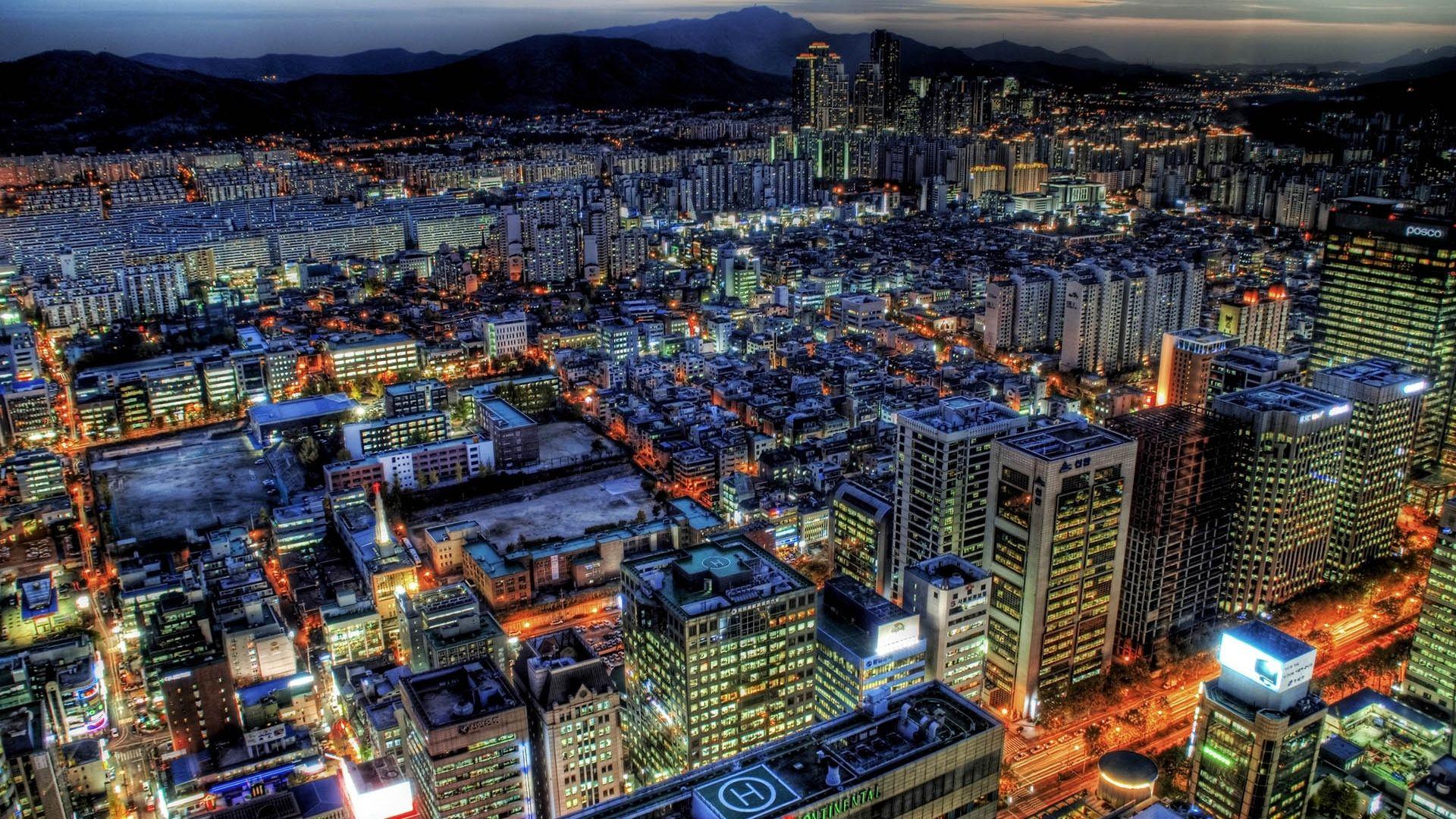 1920x1080 Download Wallpaper 1920x1080 south korea, skyscrapers, top view, hdr