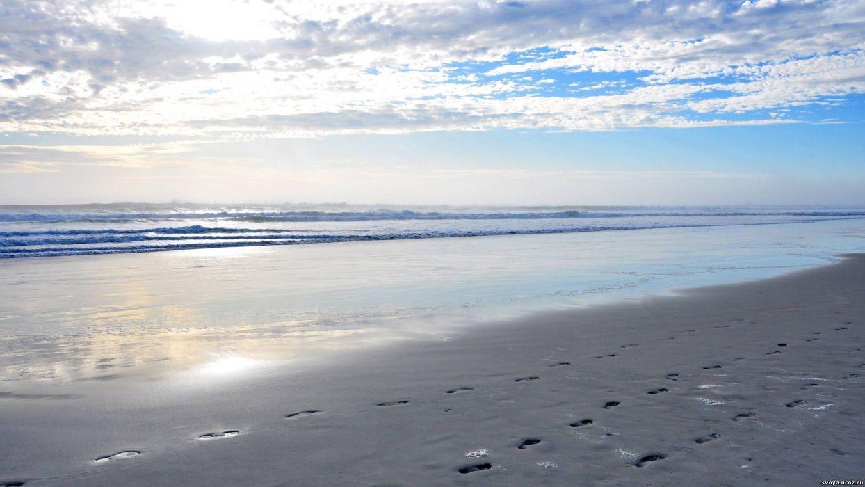 1244x700 Nature landscapes beaches shore coast zen tracks footprints waves