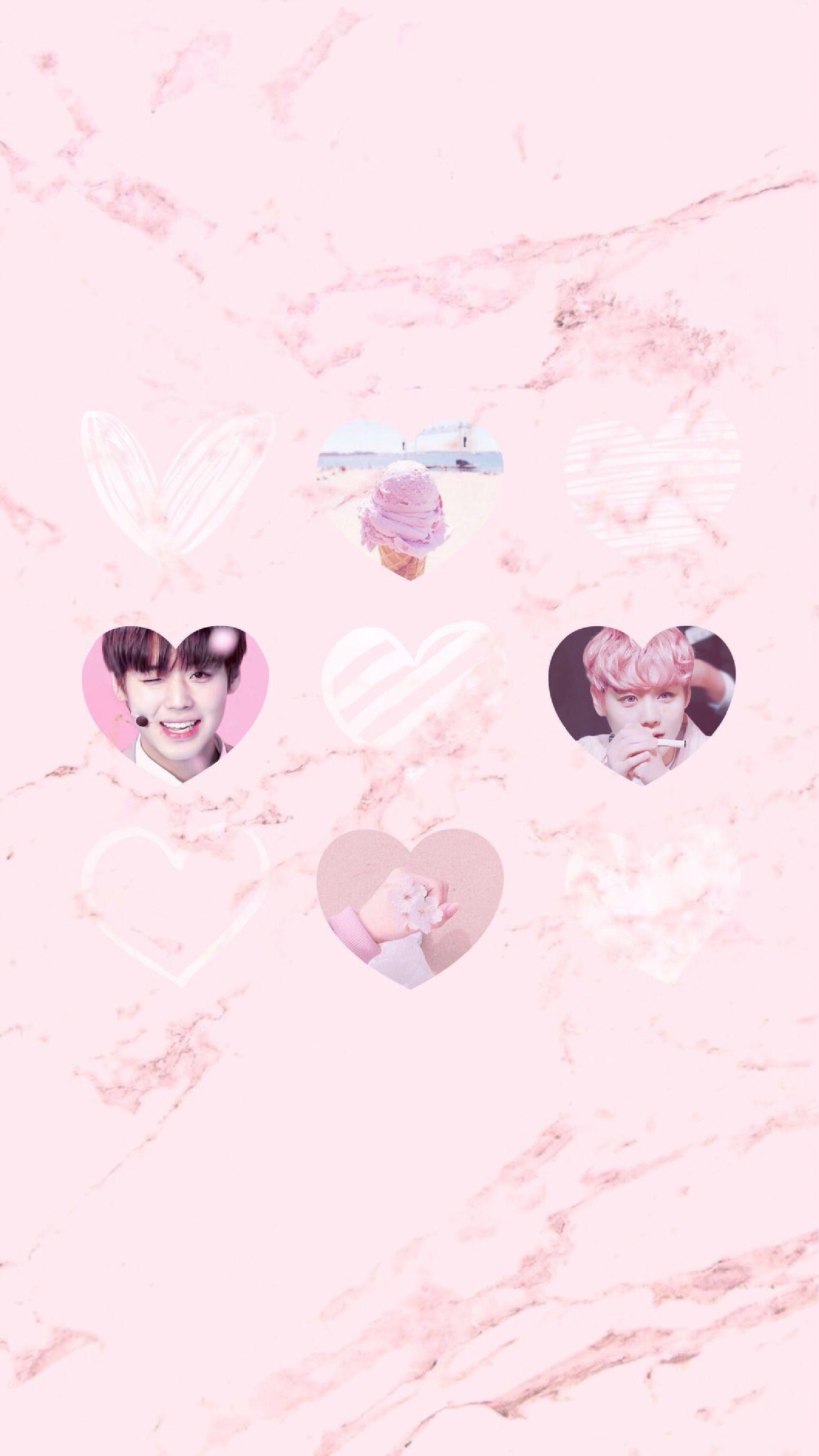 1610x2862 Wanna one Park Jihoon pink marble iPhone wallpaper pastel heart