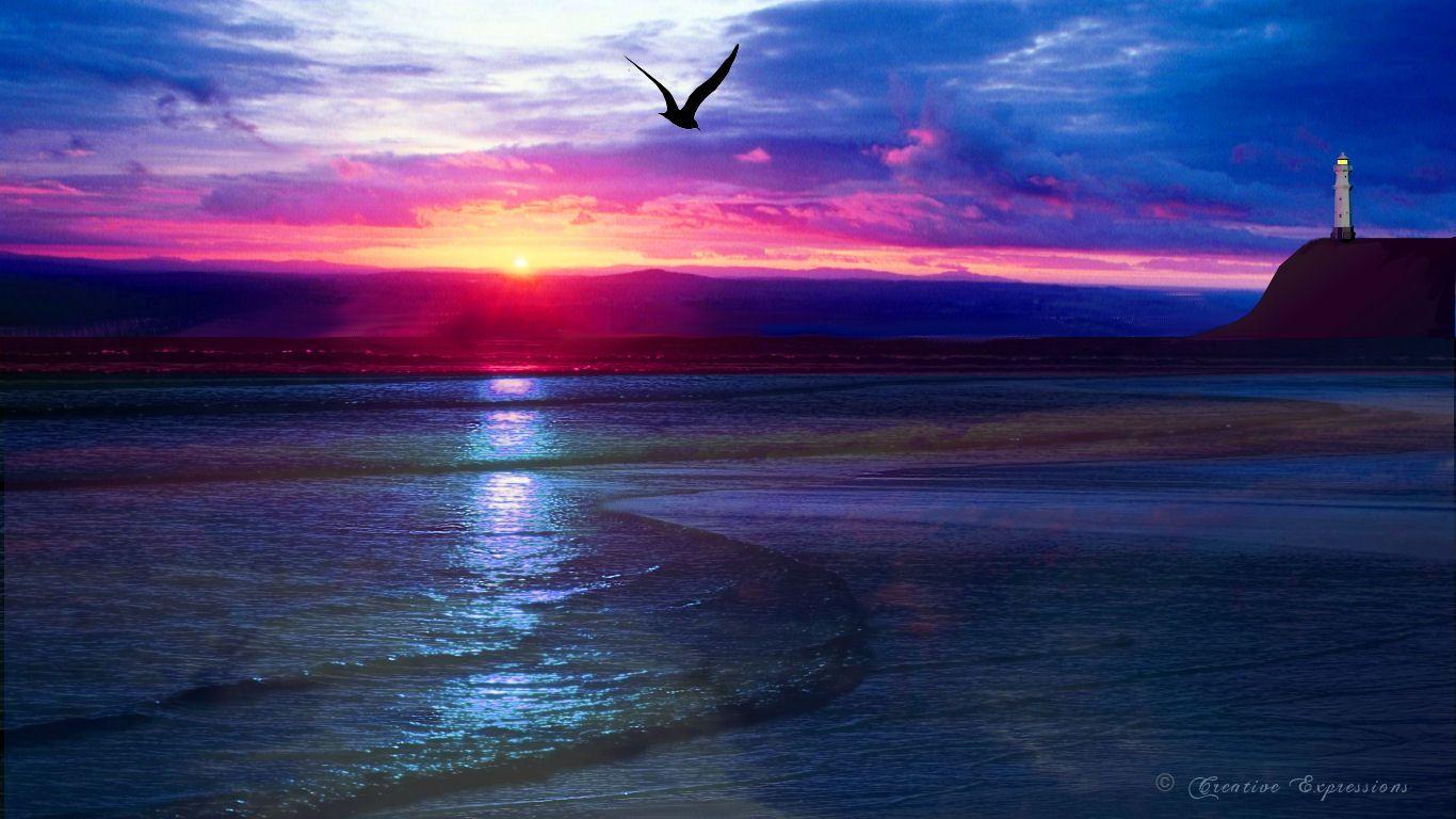 1366x768 Ocean Sunset HD wallpaperx768