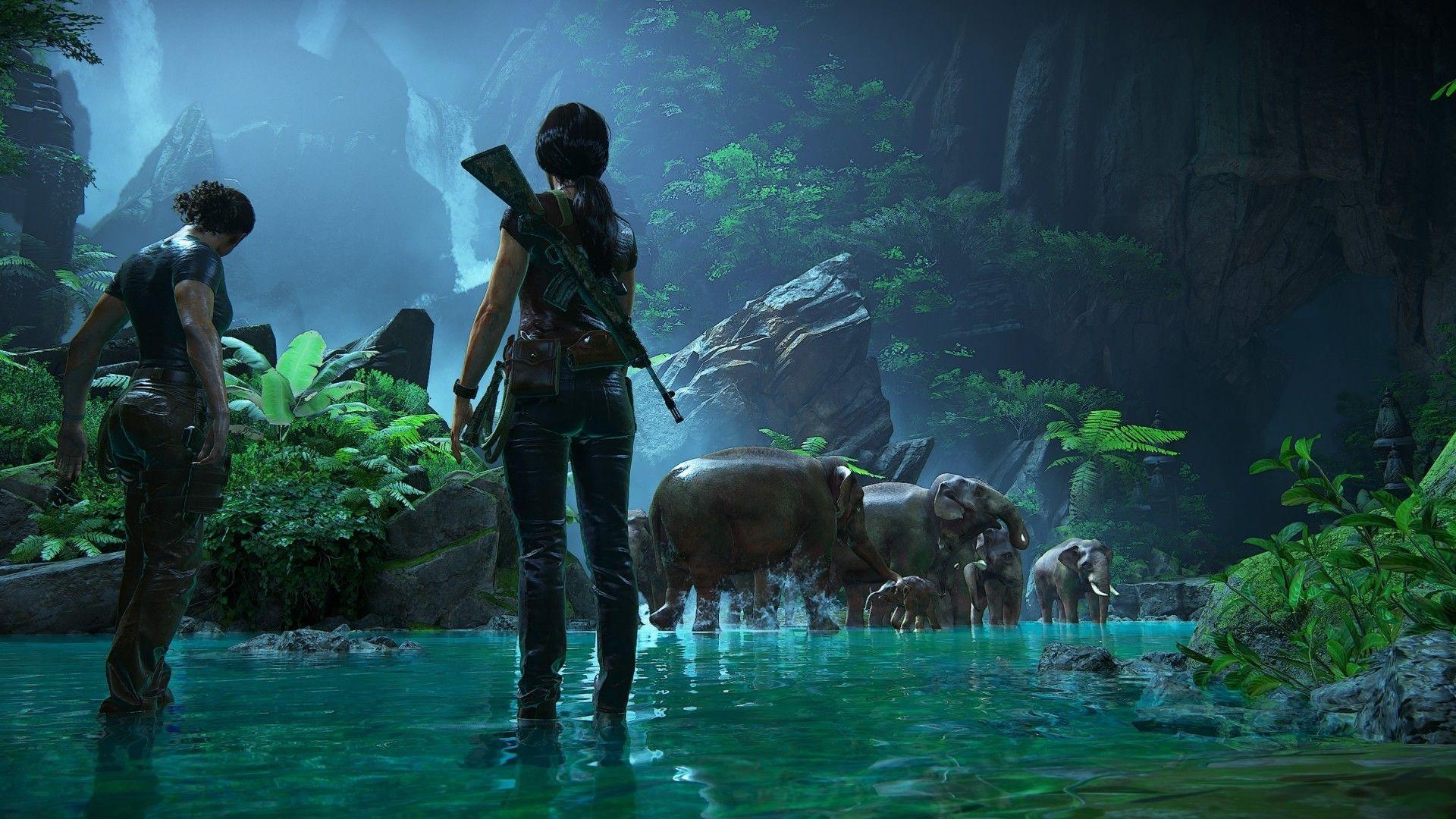 1920x1080 Download 1920x1080 Uncharted: The Lost Legacy, Elephants, Water
