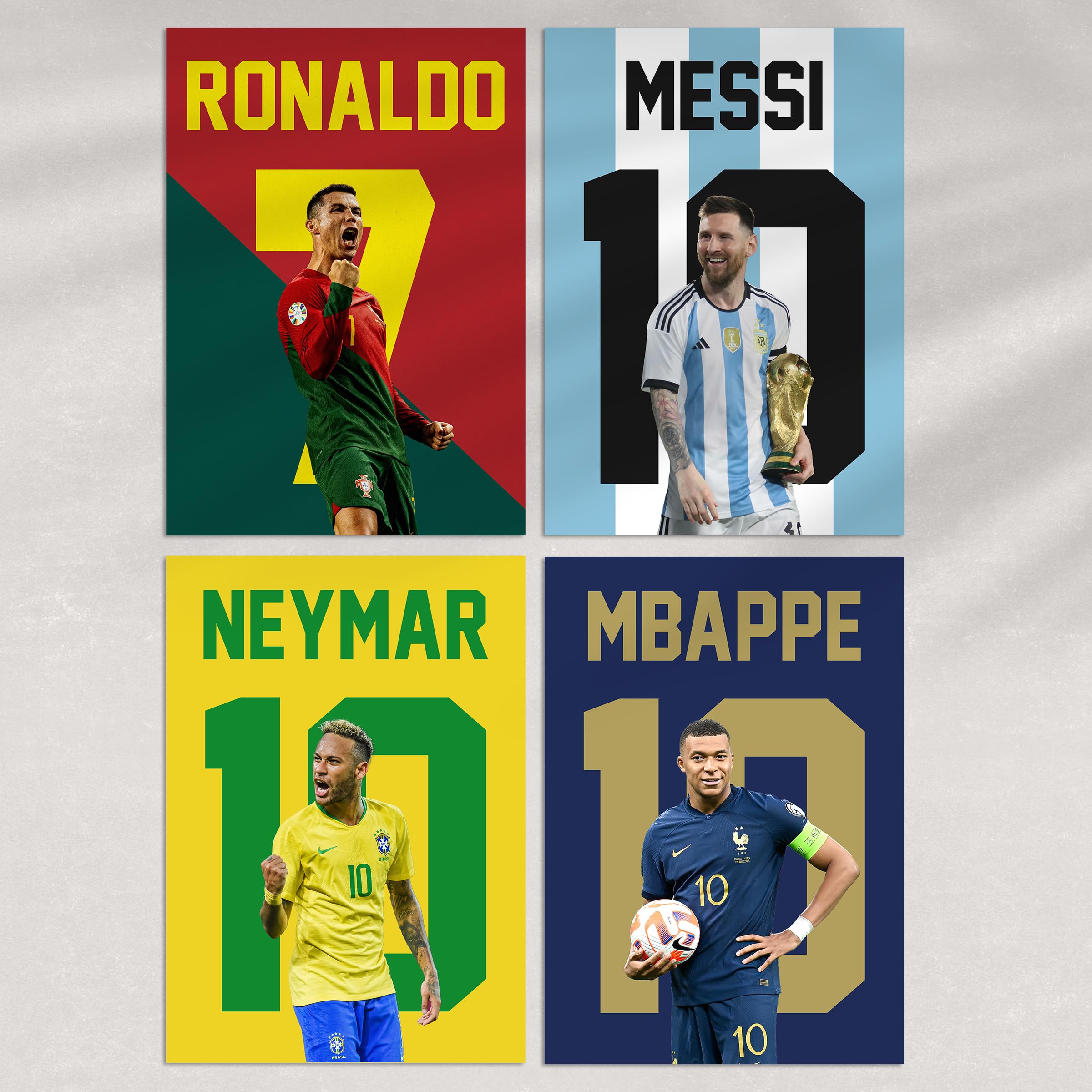 2400x2400 Football Wall Art Poster Prints For Boys Bedroom Set of 4, Messi, Mbappé and Neymar - [Picture frames not included] (Superstars A4) : Buy Online at Best Price in KSA
