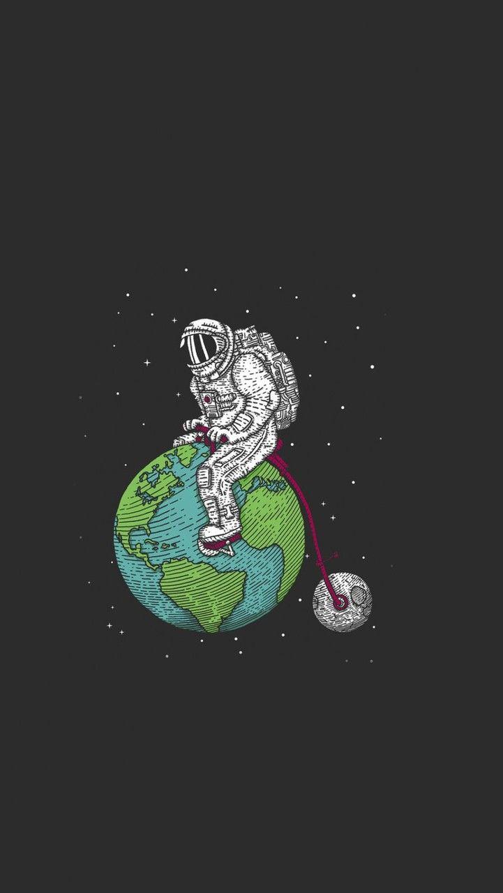 721x1280 Astronaut Earth Moon Bicycle iPhone 6 Plus HD Wallpaper