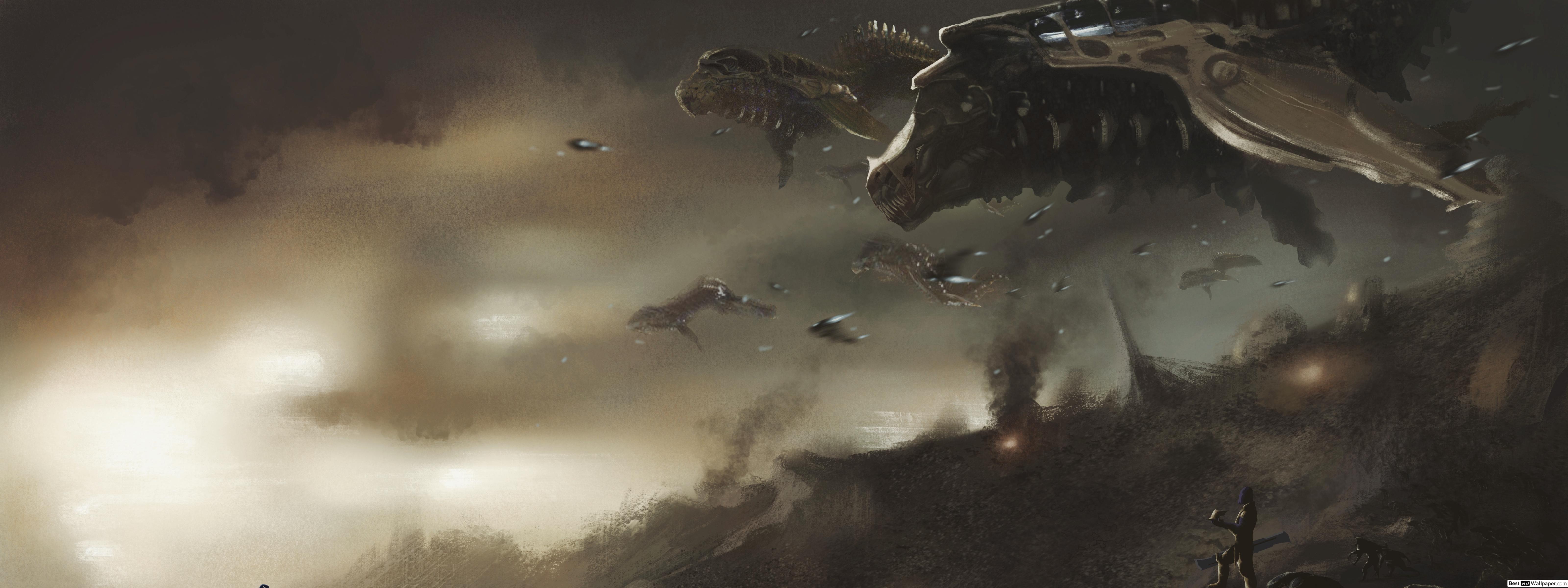 6400x2400 Captain America Vs Thanos Army Wallpaper