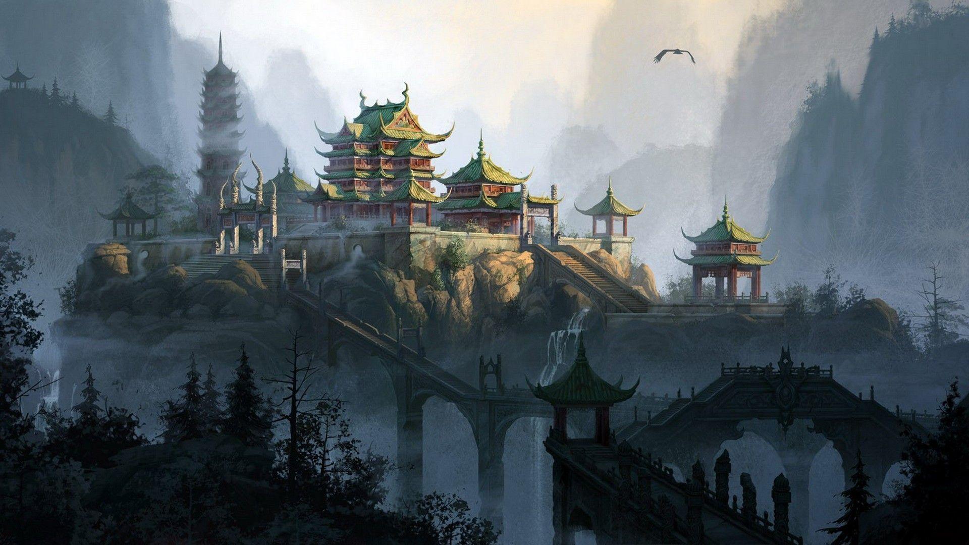 1920x1080 #landscape, #fantasy art, #Asian architecture, wallpaper
