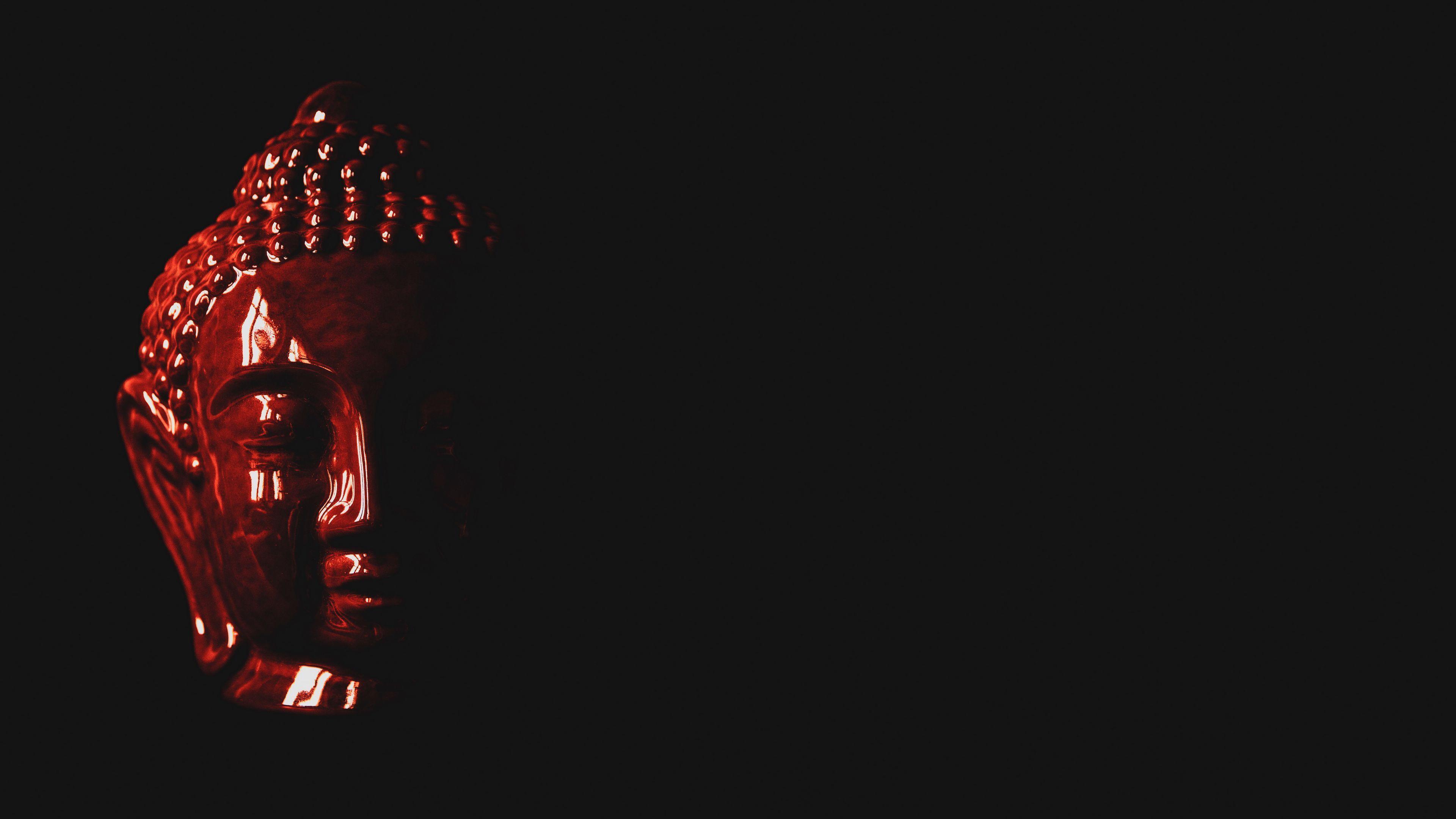 3840x2160 Download wallpaper 3840x2160 buddha, figurine, head, dark, red