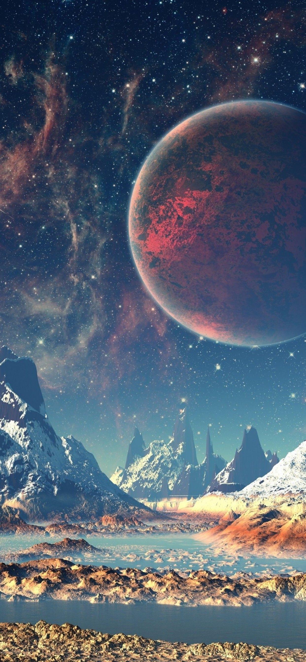1242x2688 Mountains Stars Space Planets wallpaper