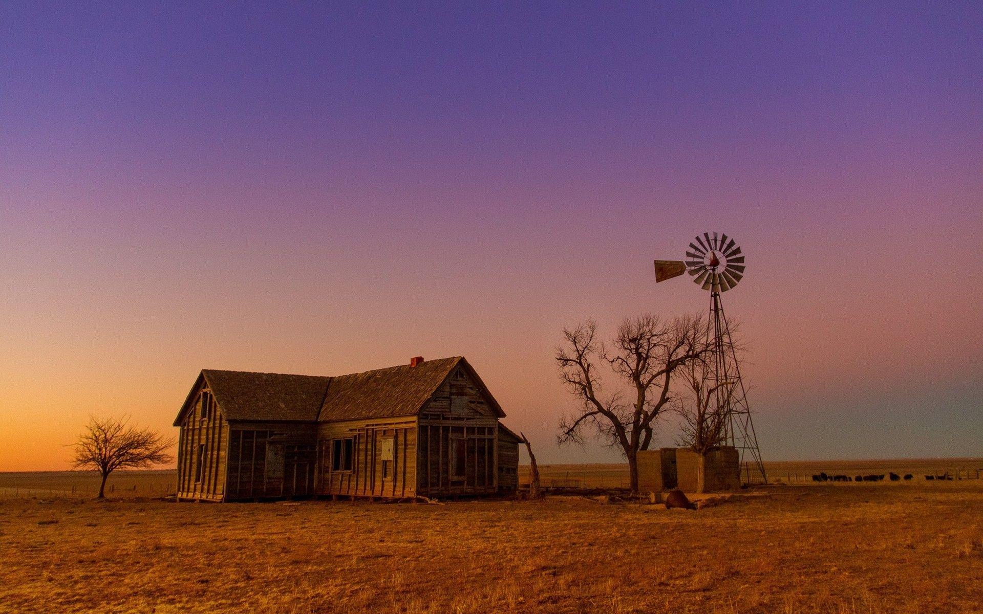 1920x1200 what about a motorized windmill near the farm?. Abandoned farm