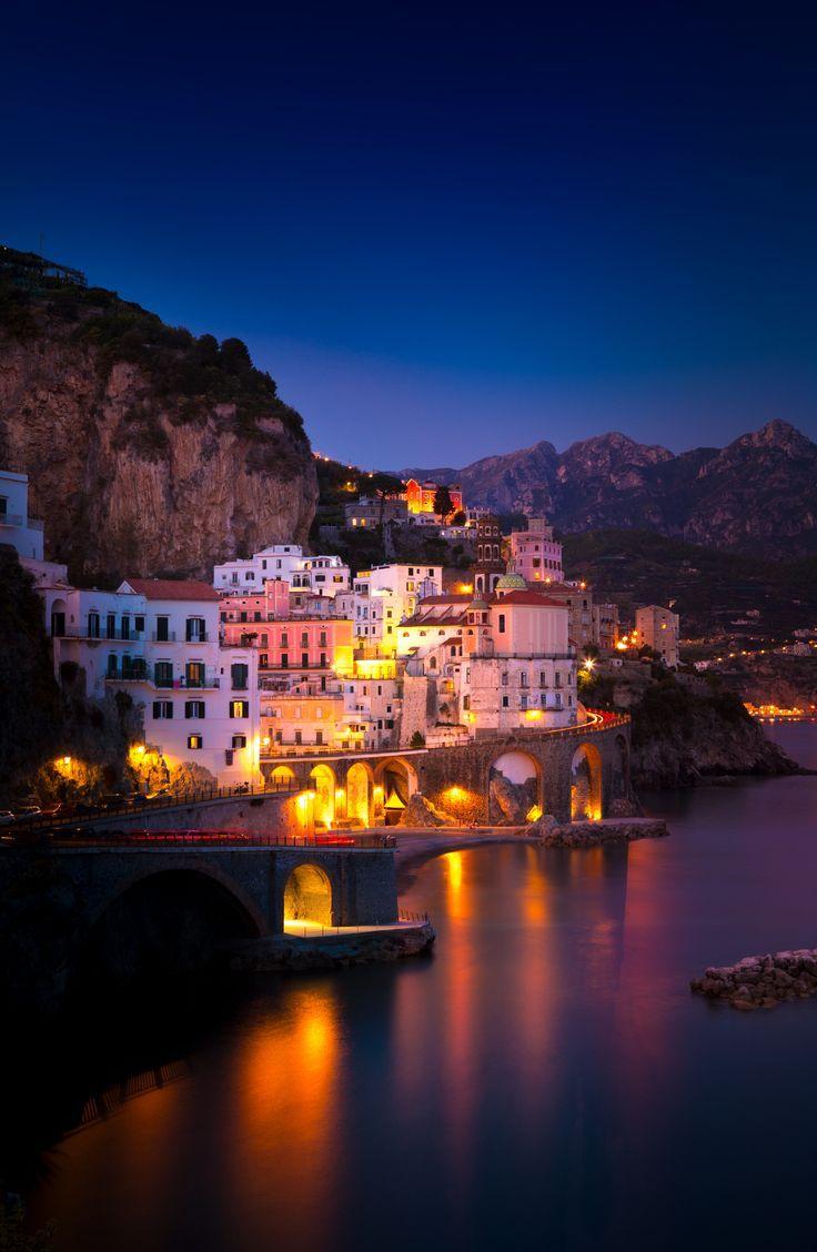 736x1128 Night view of Amalfi cityscape on coast line of mediterranean sea