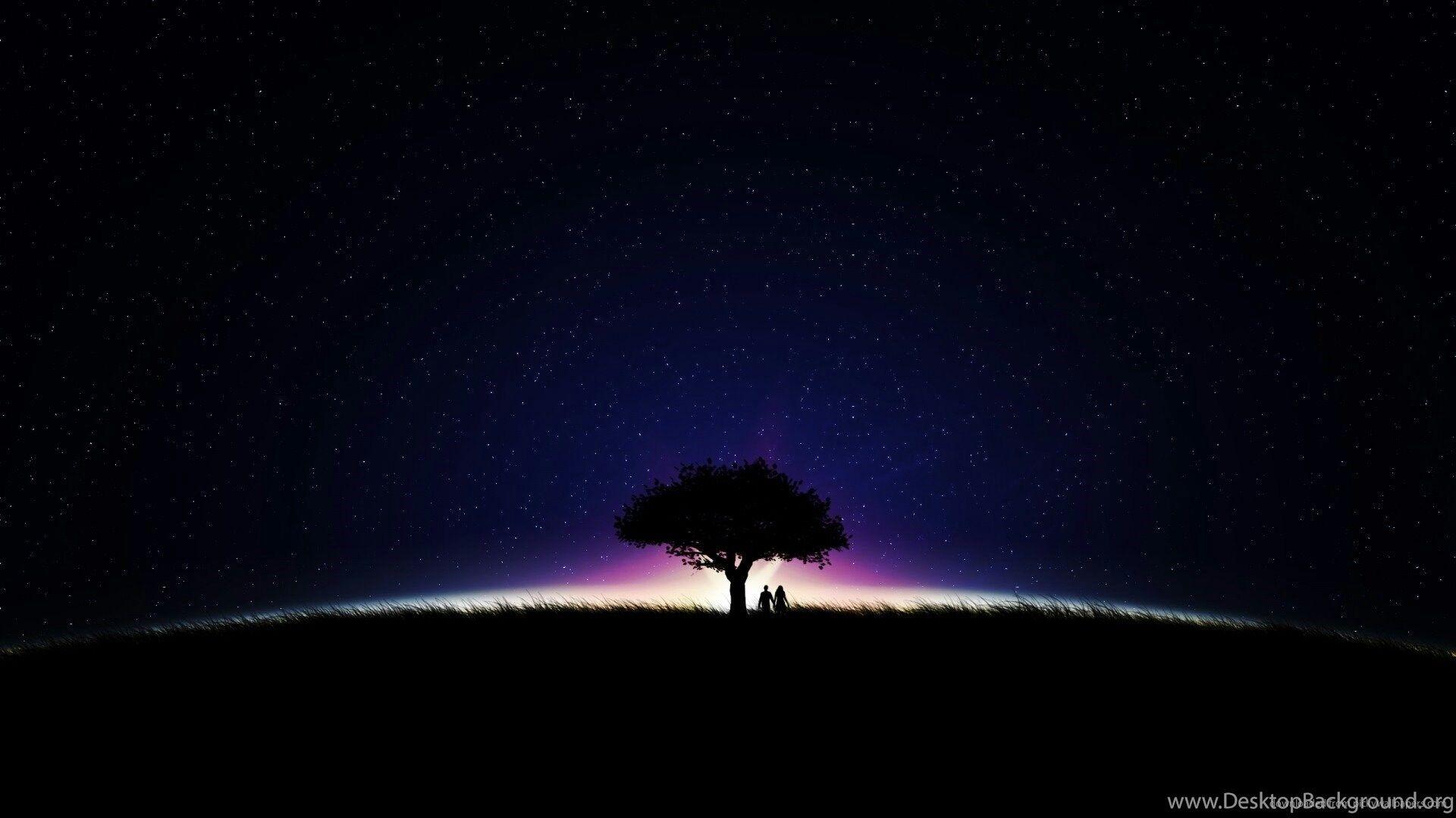 1920x1080 Silhouettes Of A Tree And Two People Wallpaper For Samsung Galaxy