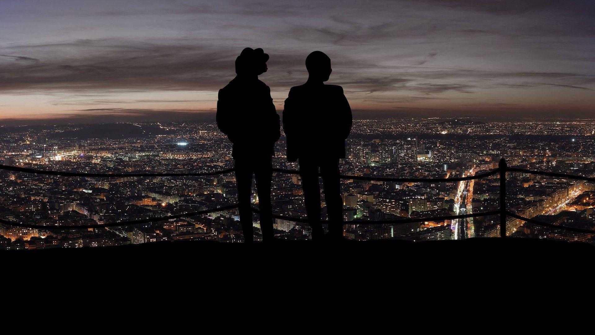 1920x1080 Download Wallpaper night city man people, 1920x Two people