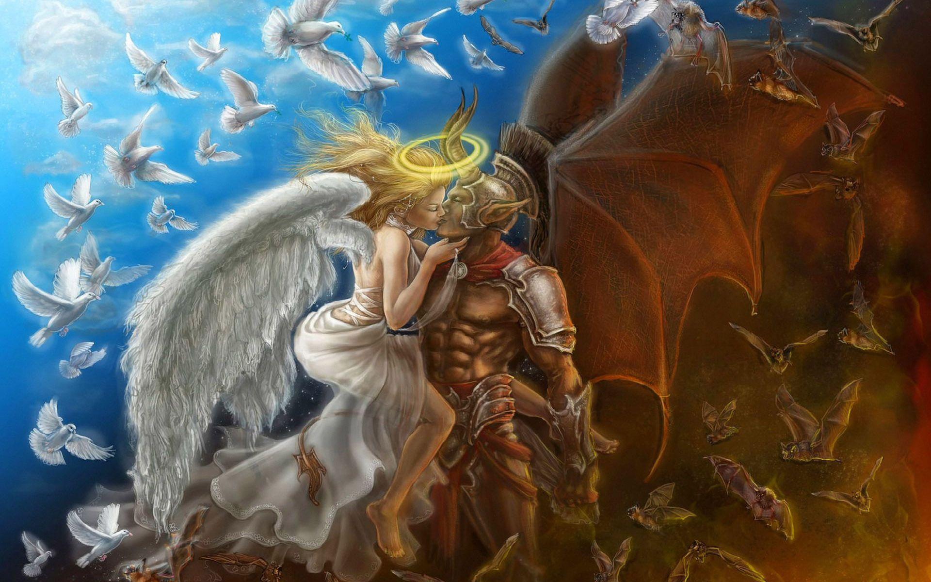 1920x1200 Angel and Demon Love Wallpaper. Demon