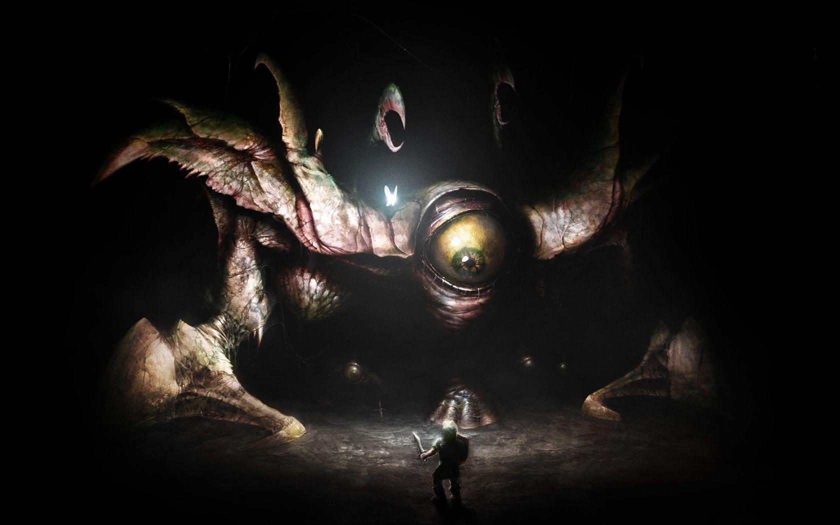 1680x1050 The Legend of Zelda: Ocarina of Time. Young Link, Navi, and Gohma