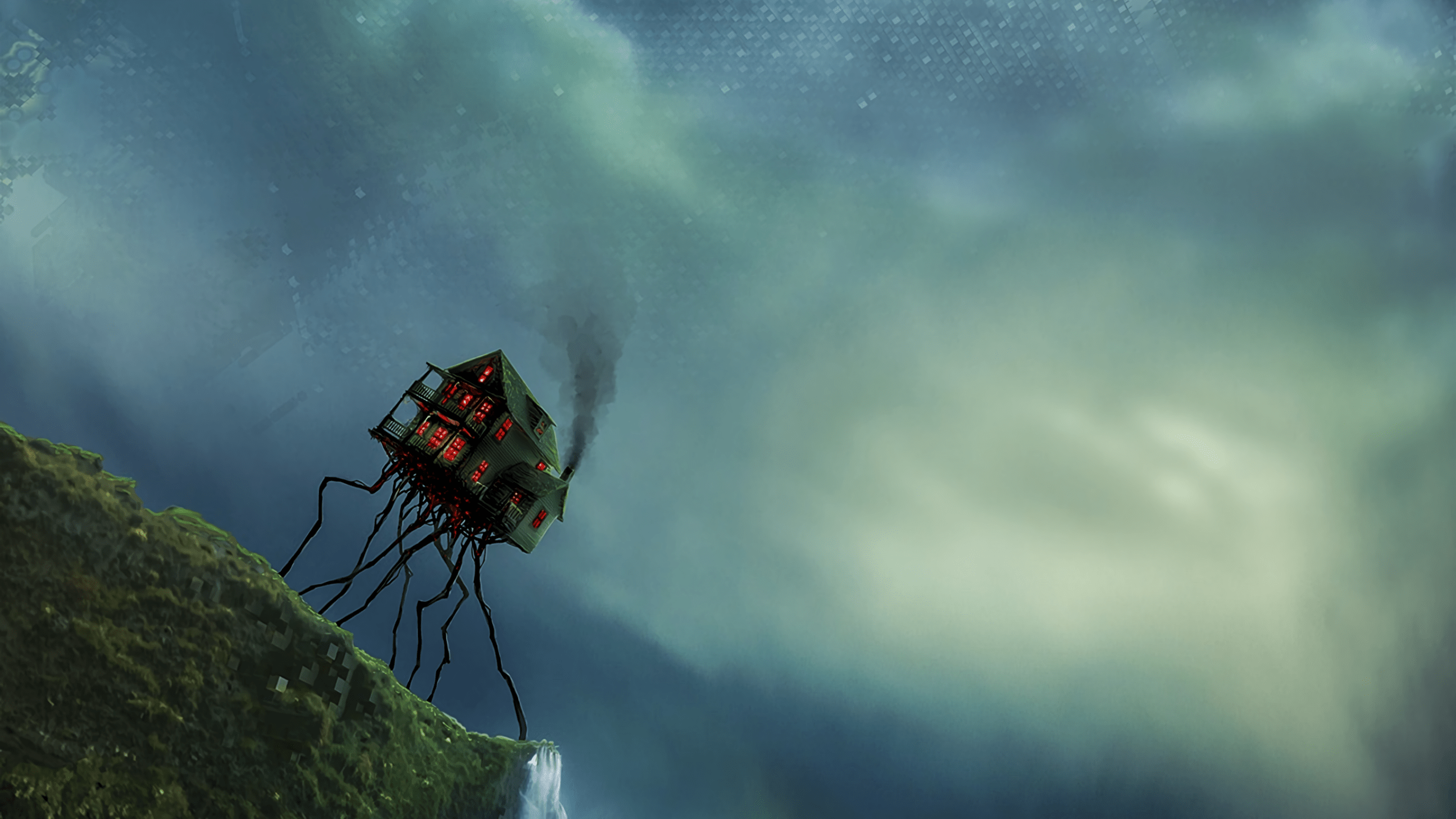 2560x1440 Download 2560x1440 Pixel Art, Creepy House, Walking, Landscape