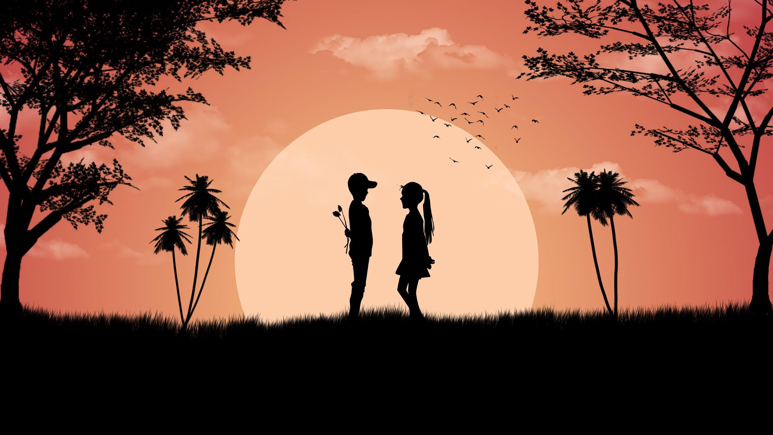 2560x1440 Boy Girl Love Cute Sunset Wallpaper