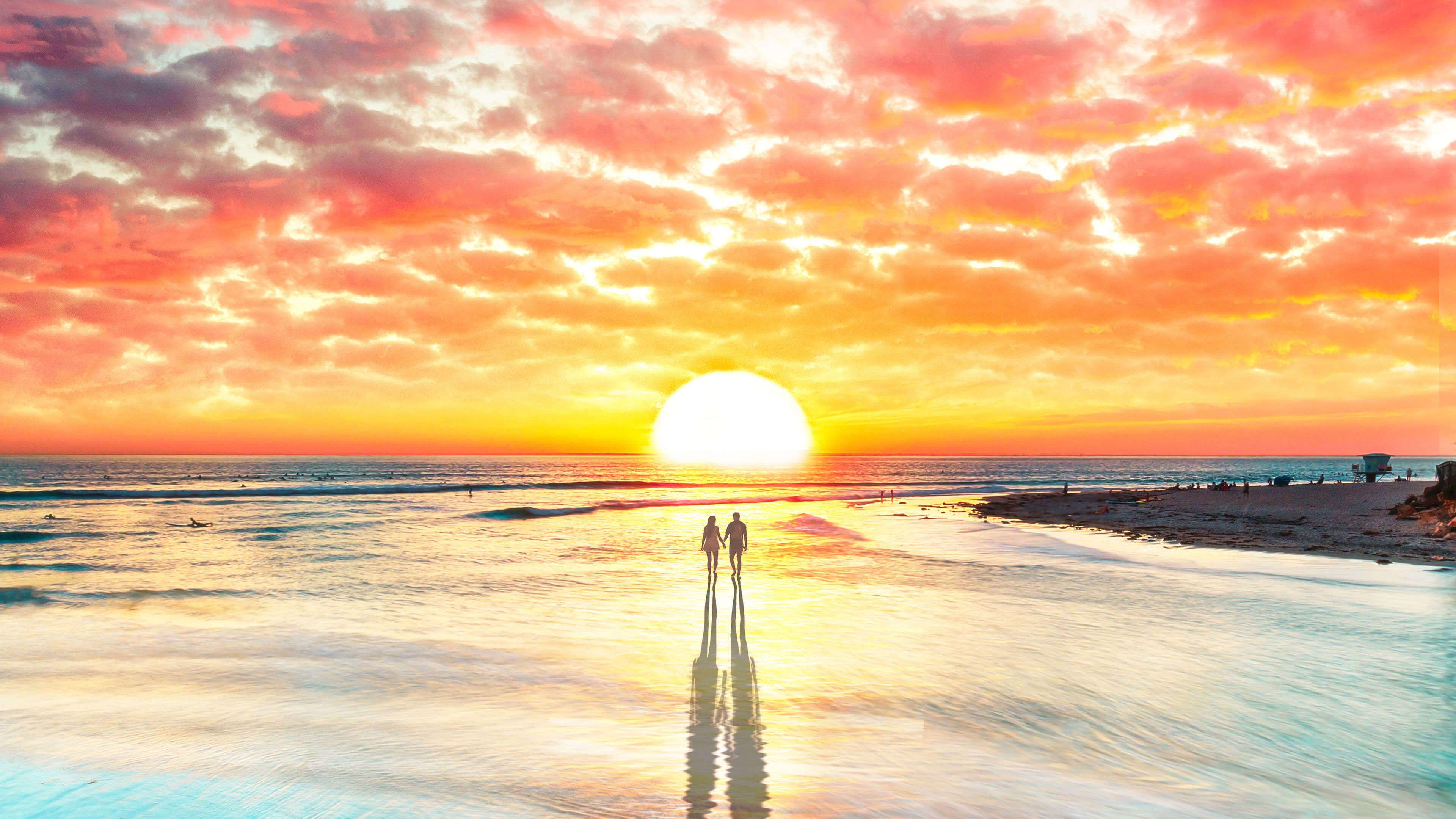 3840x2160 Wallpaper 4k Beach Couple Watching Sunset 4k 4k Wallpaper, Artist