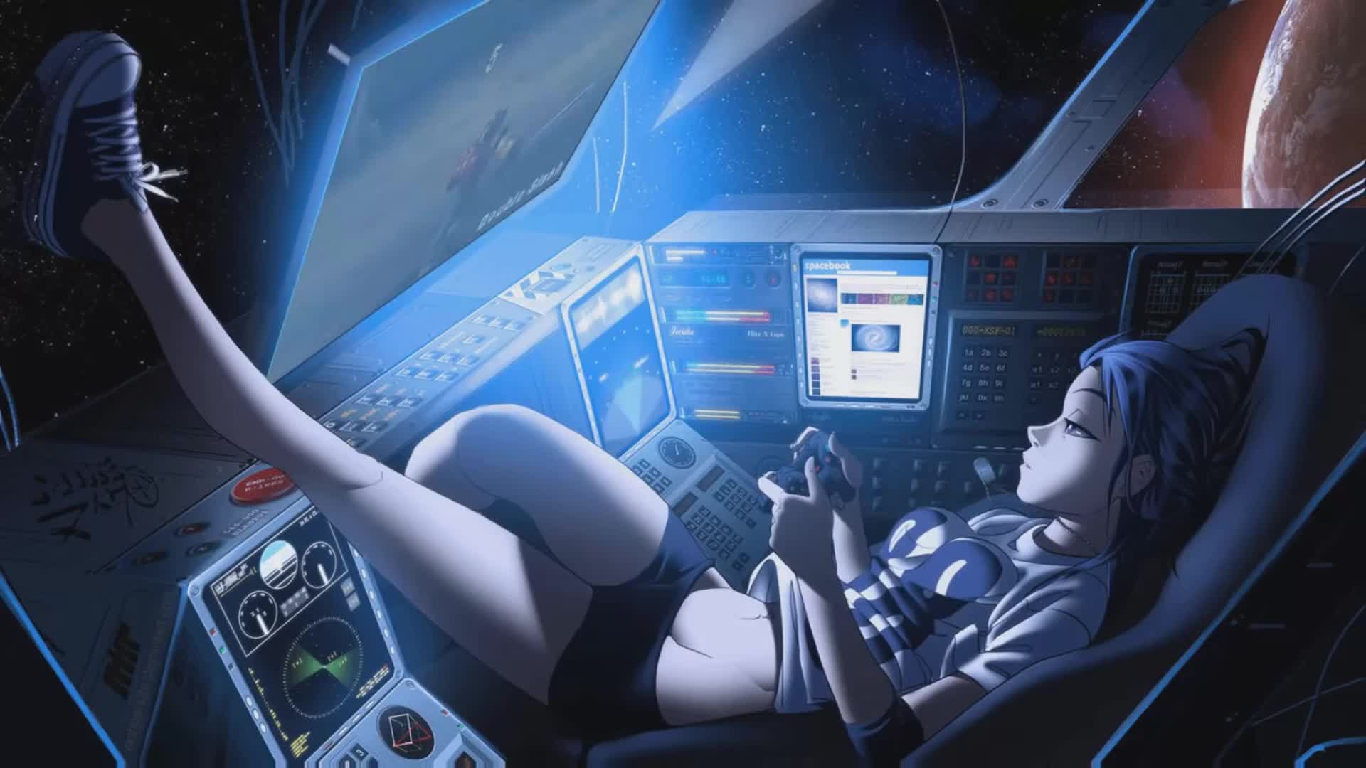 1920x1080 Space Gaming Girl Anime Live Wallpaper