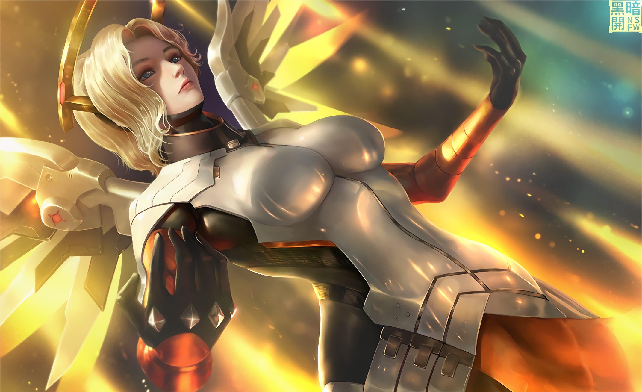 2144x1309 Beautiful angel girl Mercy: Overwatch game wallpaper Artist