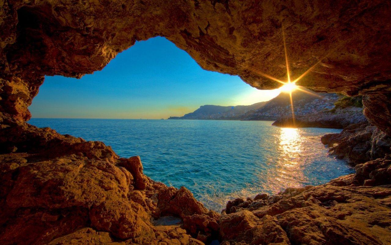 1280x804 Sunrise Ocean Cave wallpaper. Sunrise Ocean Cave