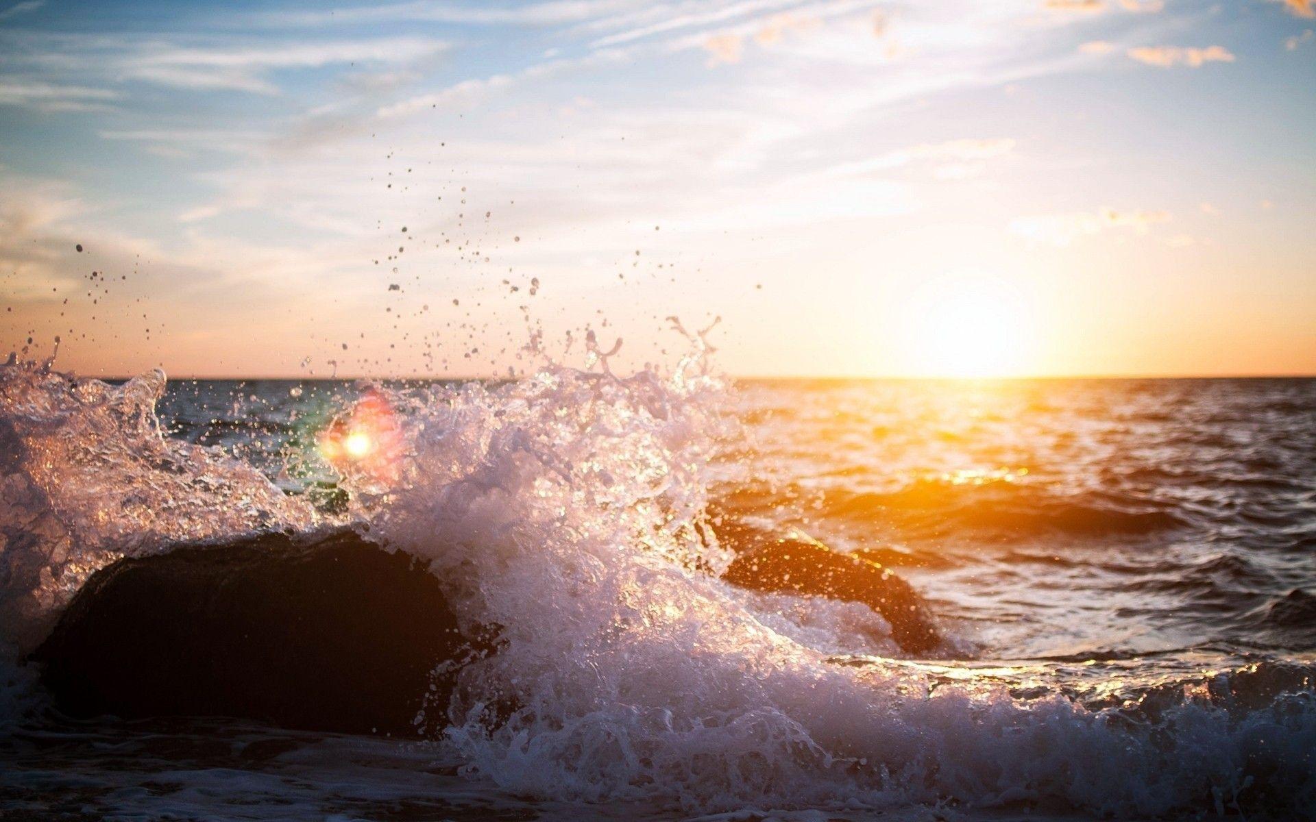 1920x1200 HD Landscape Image, High Definiton, stone, Samsung, Sunrise, Drops, HD Beach Wallpaper, Splash, Spray, Sky, Sunset Rocks, Clouds, Waves, Oce