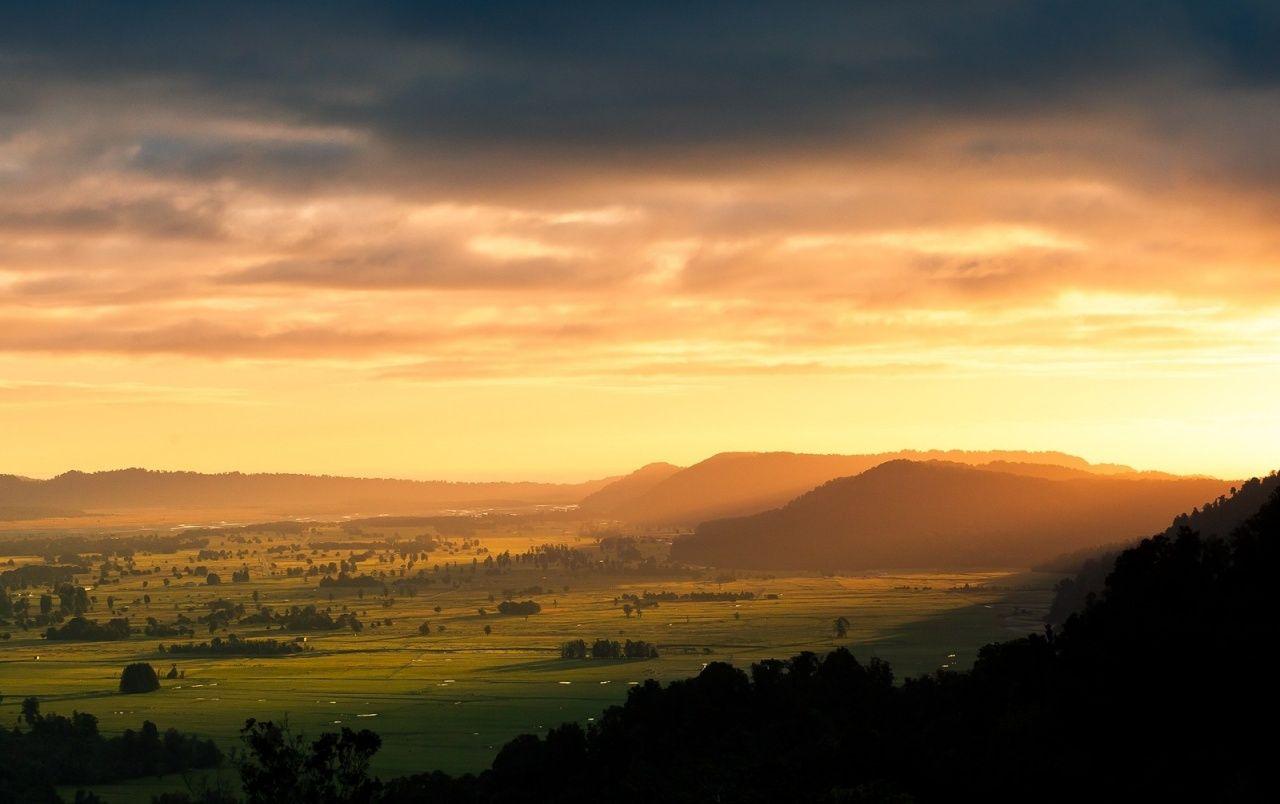 1280x804 Sunrise Mountains Fields Trees wallpaper. Sunrise Mountains