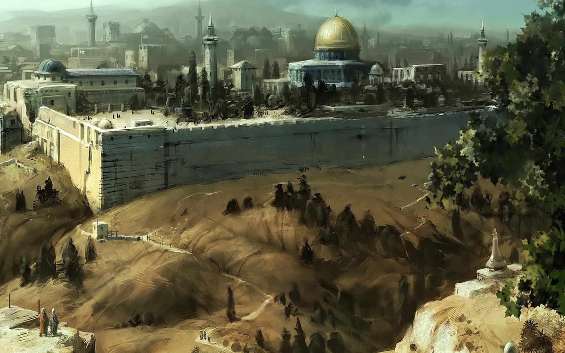 1920x1200 Awesome Jerusalem Oil Painting Picture of Art Wallpaper HD