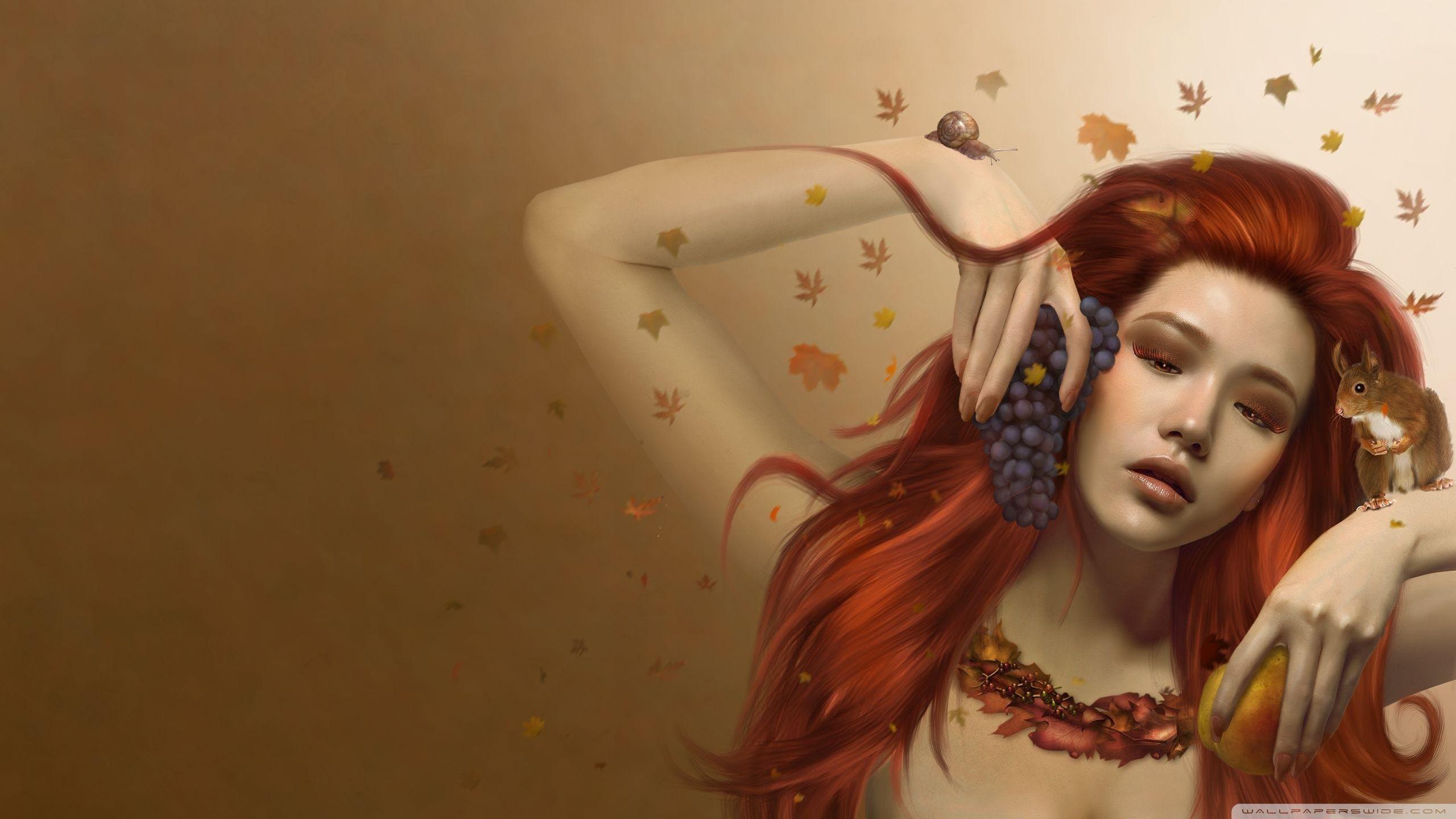 2560x1440 Autumn Girl Ultra HD Desktop Background Wallpaper for 4K UHD TV