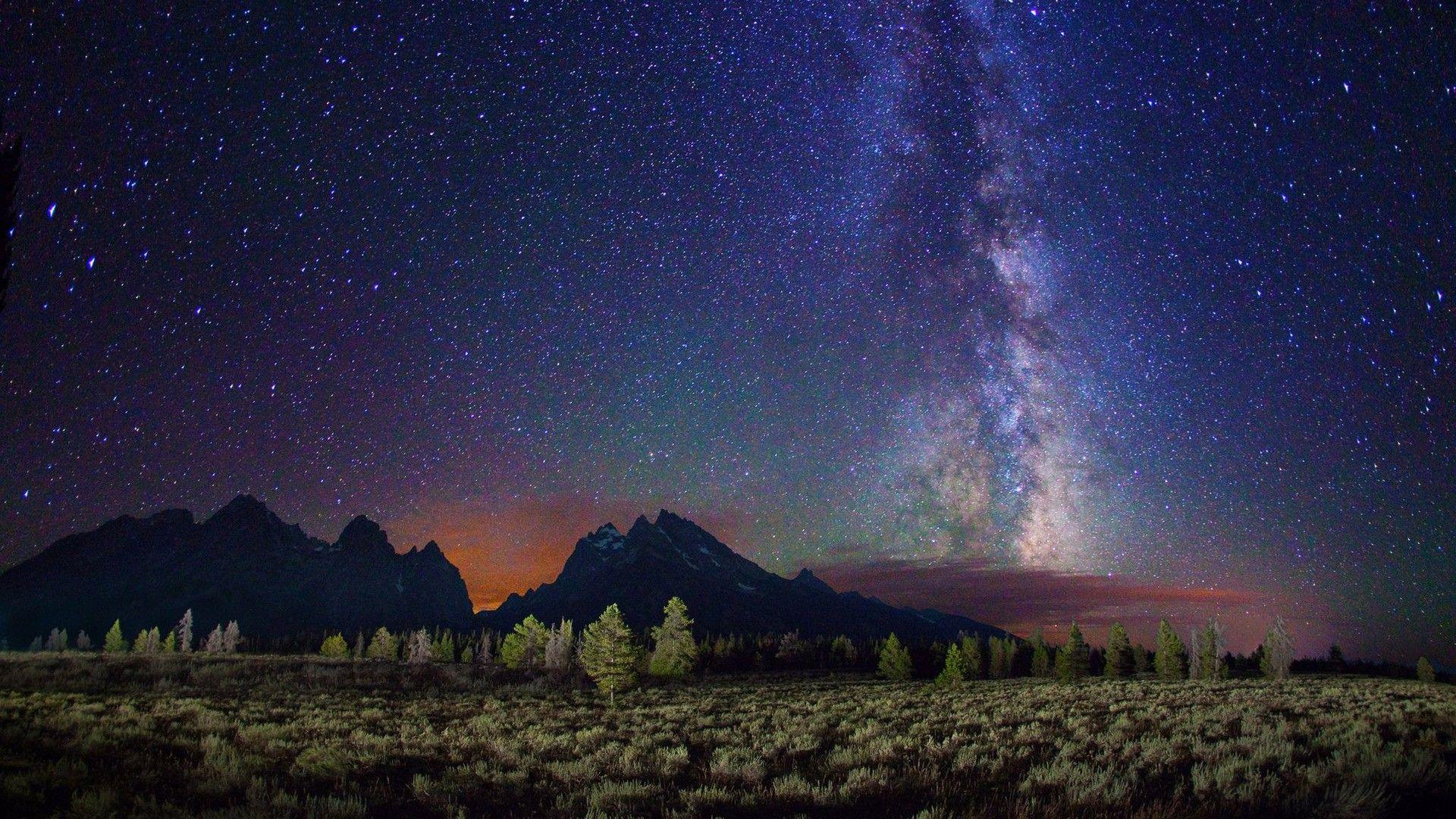 1920x1080 Night Sky Above The Mountains HD Wallpaper Desktop Wallpaper HD 4k High Definition Windows 10 Mac Apple Background Download Wallpaper 1920