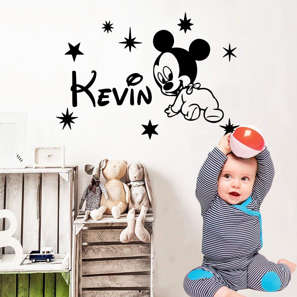 1000x1000 Cute Custom Name Mickey Mouse Wallpaper For Baby Room Vinyl Wall