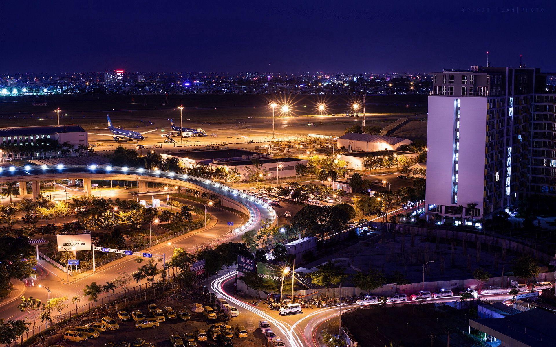 1920x1200 Download wallpaper 1920x1200 tan son nhat, airport, city, night HD