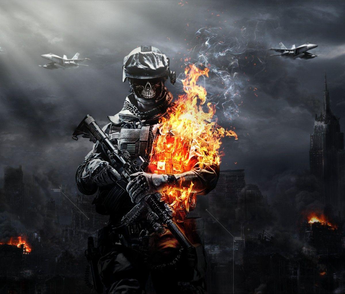1200x1024 Cool Battlefield 4 Fire Armor in Black Background. Game HD