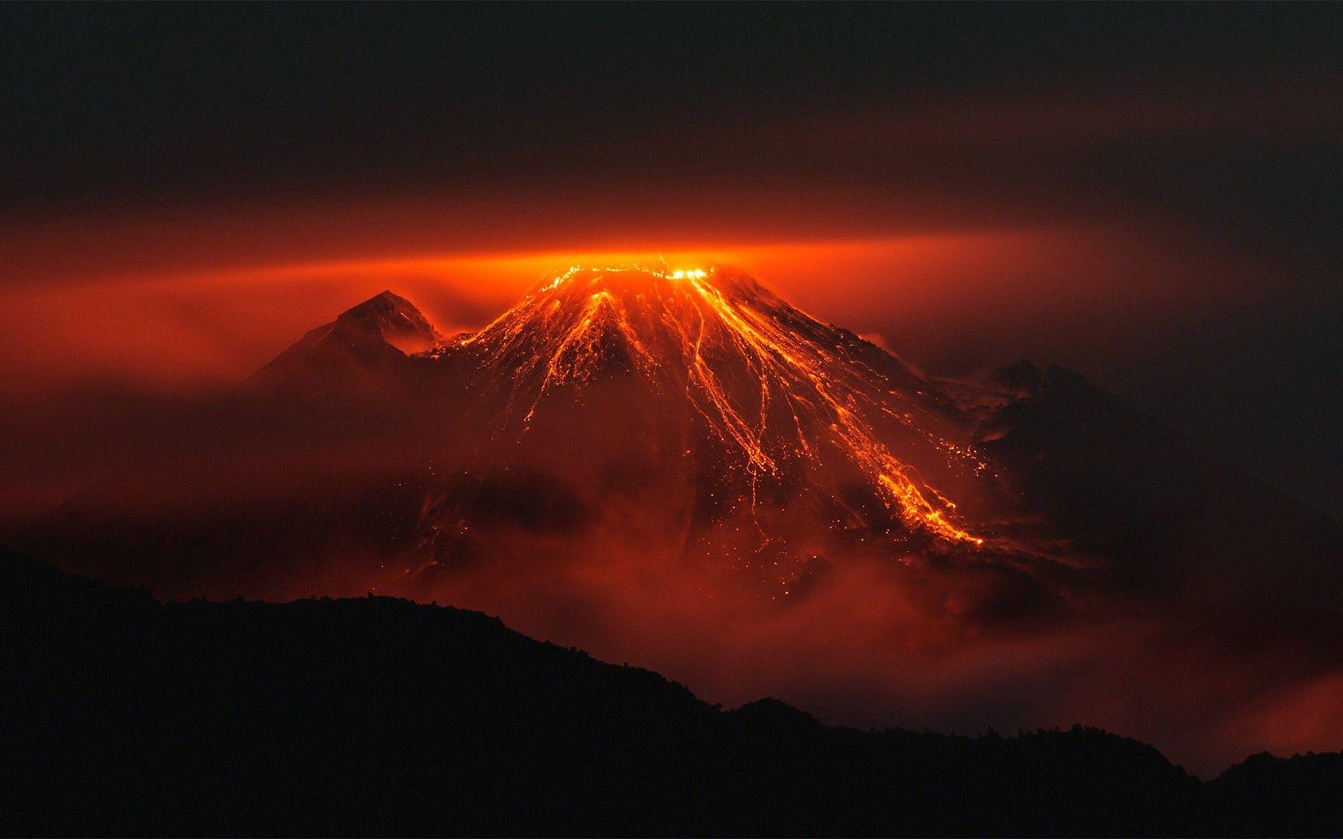 1920x1200 volcano, Orange, Nature, Landscape, Lava, Night, Silhouette