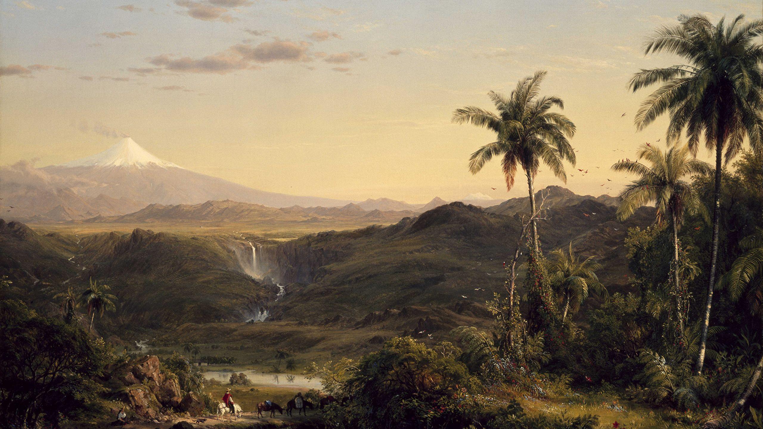 2560x1440 Picture Frederic Edwin Church, Cotopaxi Mountains Palms 2560x1440