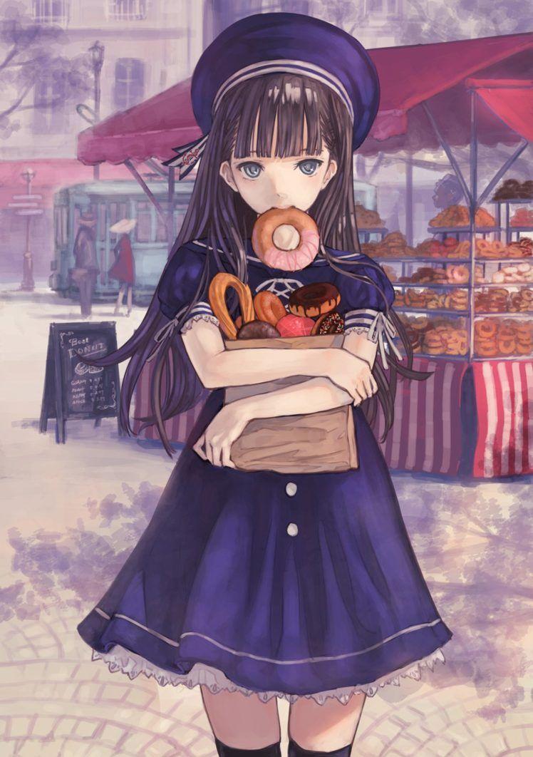 748x1062 anime, Girl, Cute, Food, Long, Hair, Dress Wallpaper HD / Desktop and Mobile Background