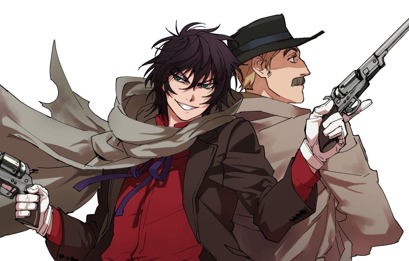 1332x850 Wallpaper gun, weapon, anime, man, american, asian, revolver