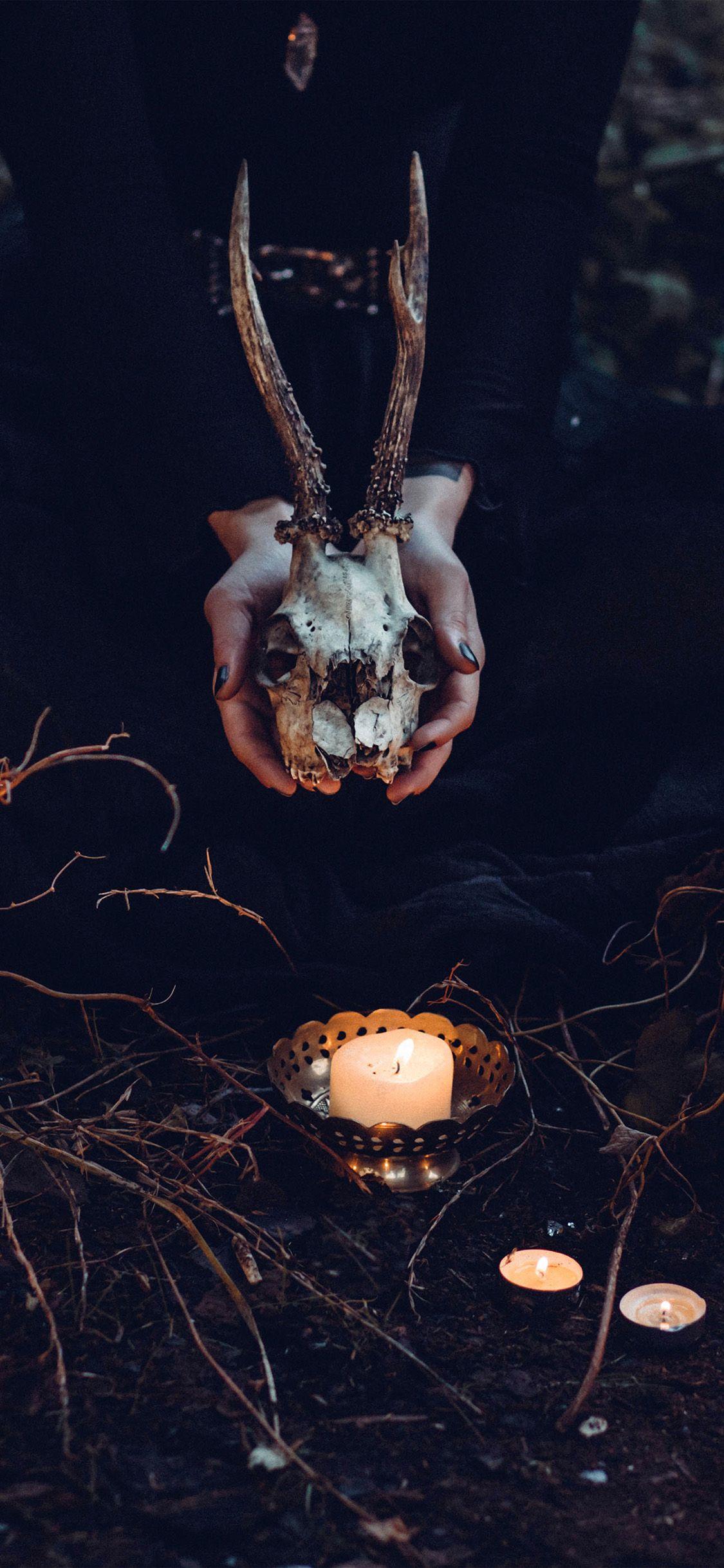 1125x2436 Halloween Pumpkin Skull Dark Nature Wallpaper