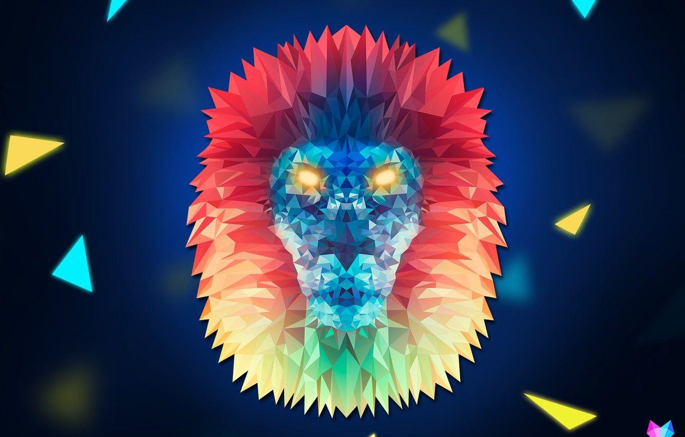 1332x850 Wallpaper line, triangles, corners, Leo, the king of beasts, geometry, leva, Lion, Crystallized, by Asterii, abstract animals image for desktop, section абстракции