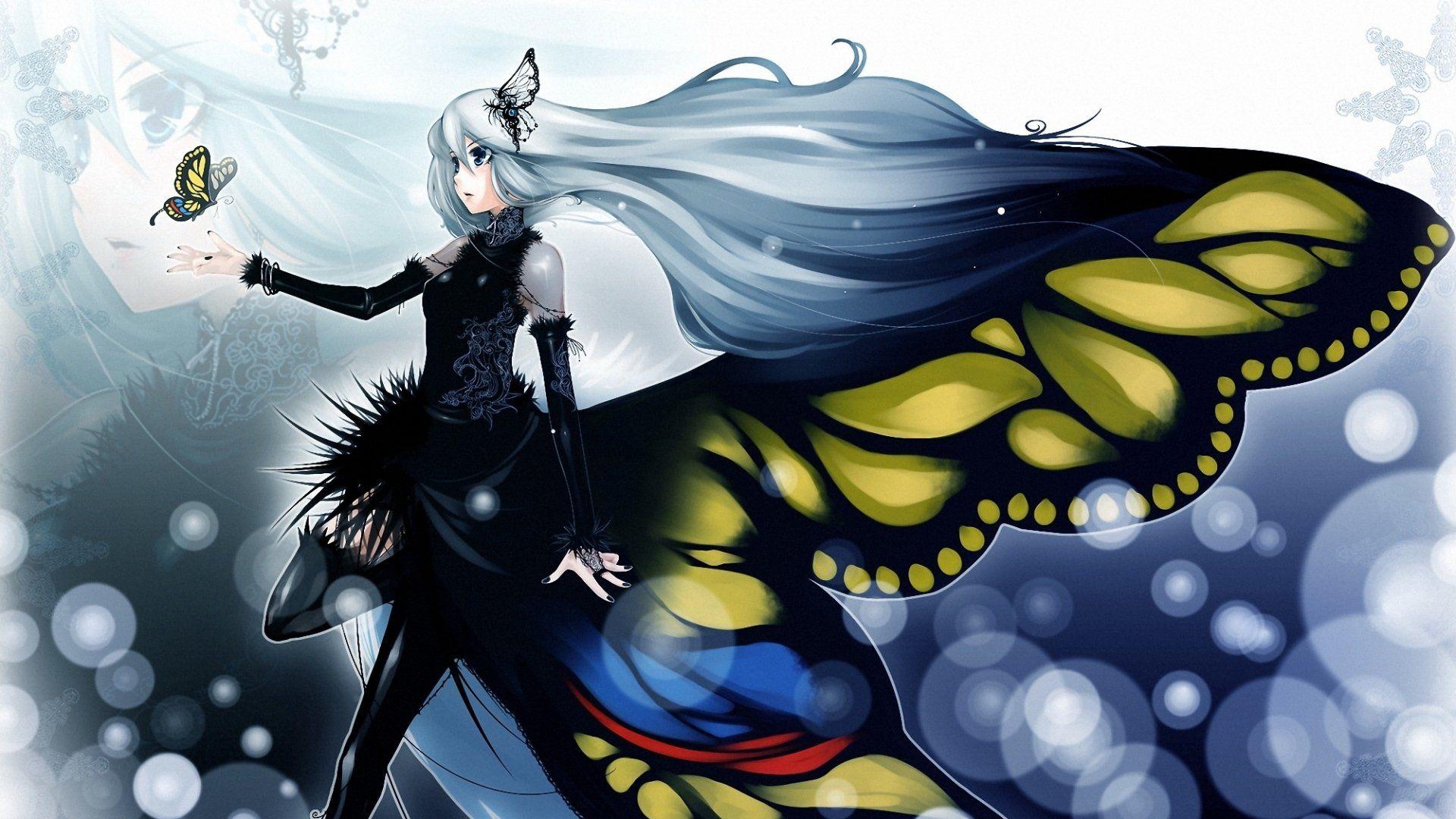 Wallpaper girl, butterfly, darkness, anime, art for mobile and desktop,  section арт, resolution 4000x2576 - download